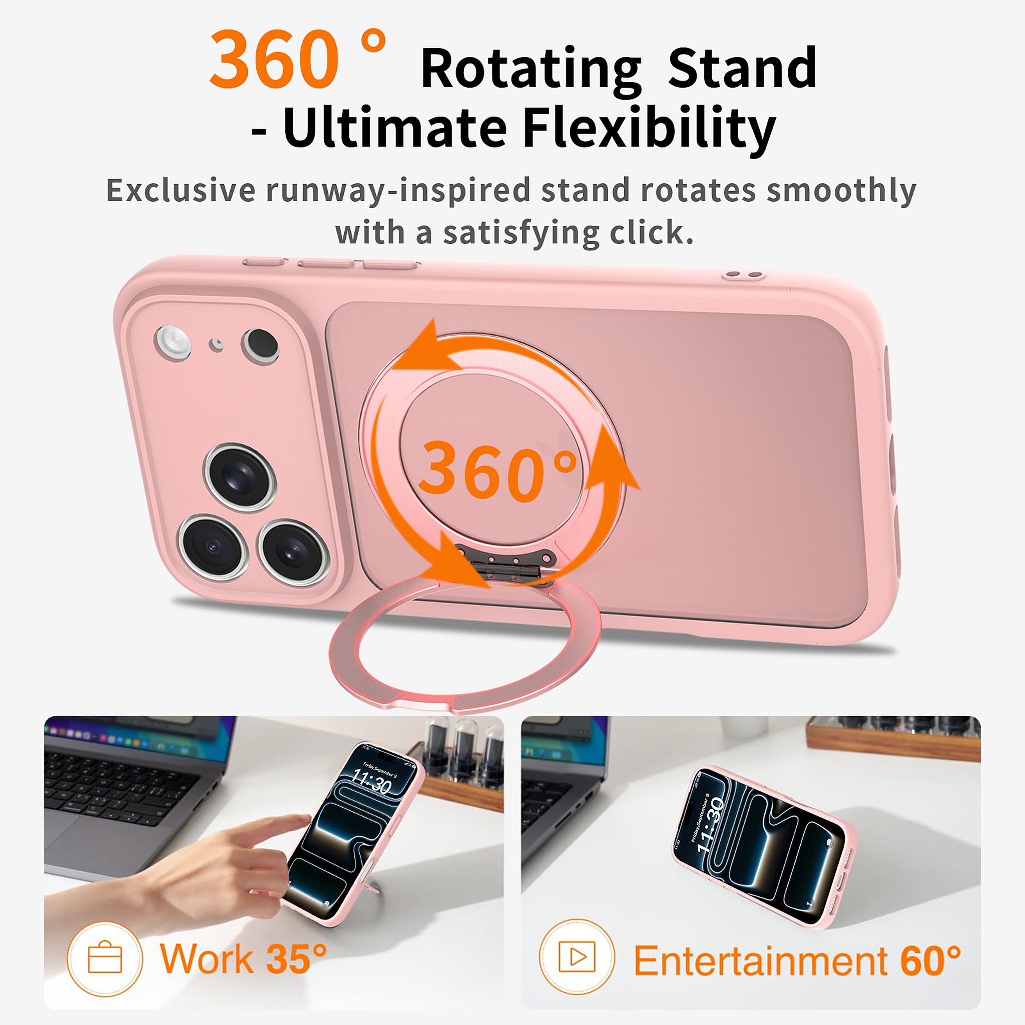 SendaFit Precise-Cutout Matte Skin-Feel 360° Stand Case for iPhone 18 Pro Max (Fits iPhone 17 Pro Max) detail 23