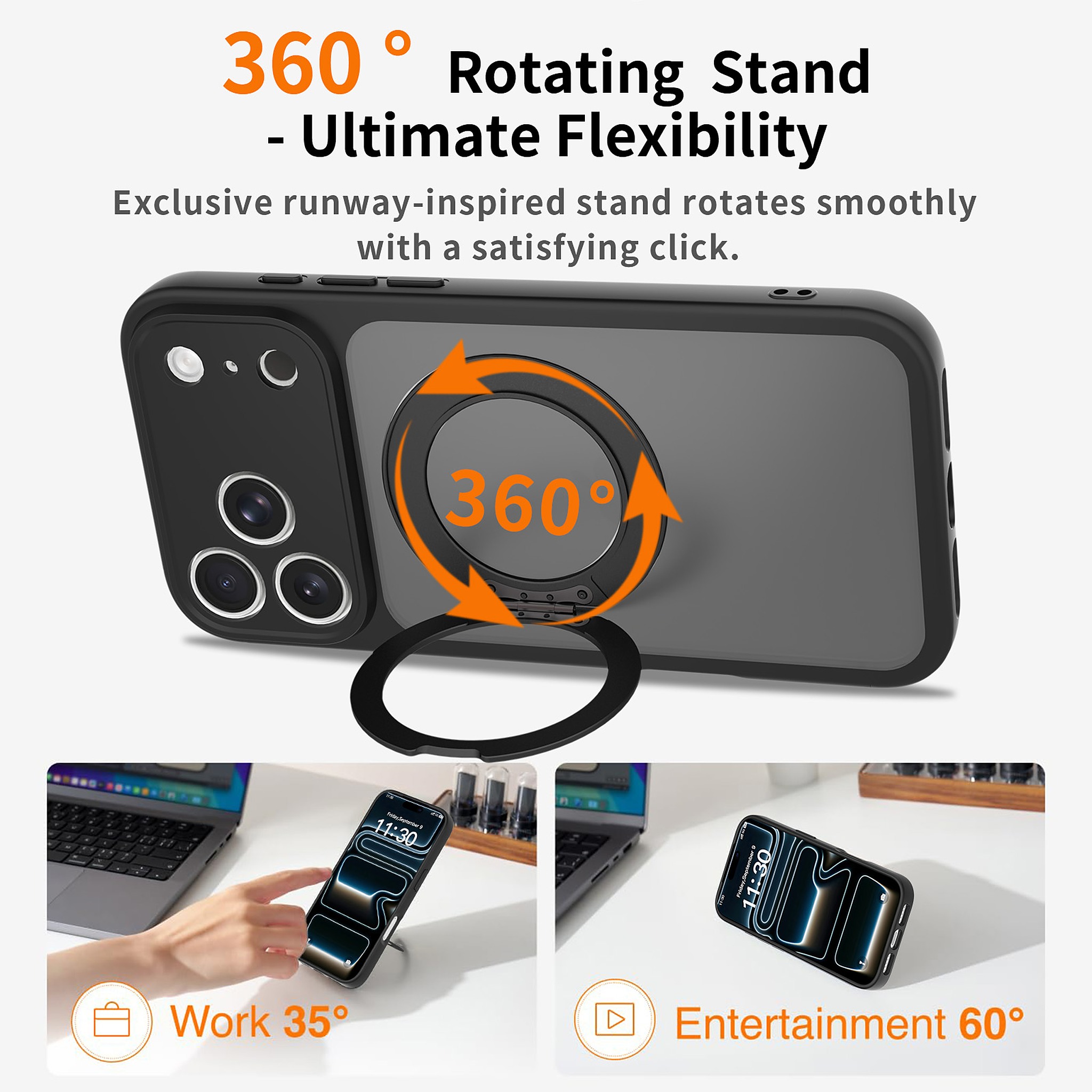 SendaFit Precise-Cutout Matte Skin-Feel 360° Stand Case for iPhone 18 Pro Max (Fits iPhone 17 Pro Max) detail 28