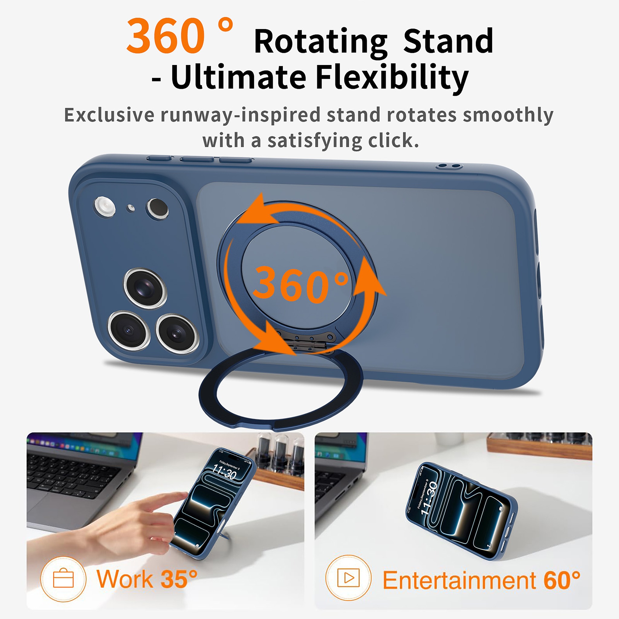 SendaFit Precise-Cutout Matte Skin-Feel 360° Stand Case for iPhone 18 Pro Max (Fits iPhone 17 Pro Max) detail 3