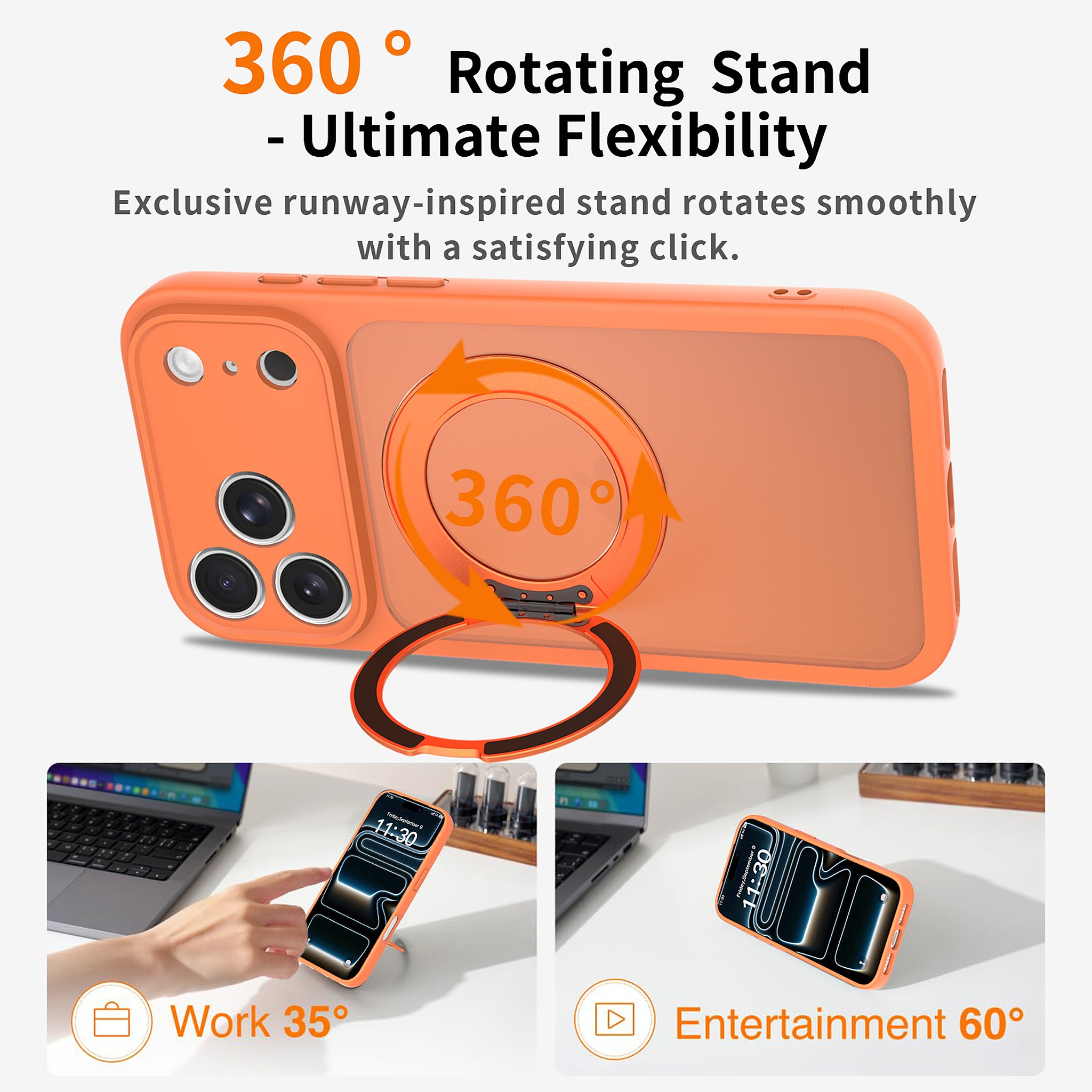 SendaFit Precise-Cutout Matte Skin-Feel 360° Stand Case for iPhone 18 Pro Max (Fits iPhone 17 Pro Max) detail 8