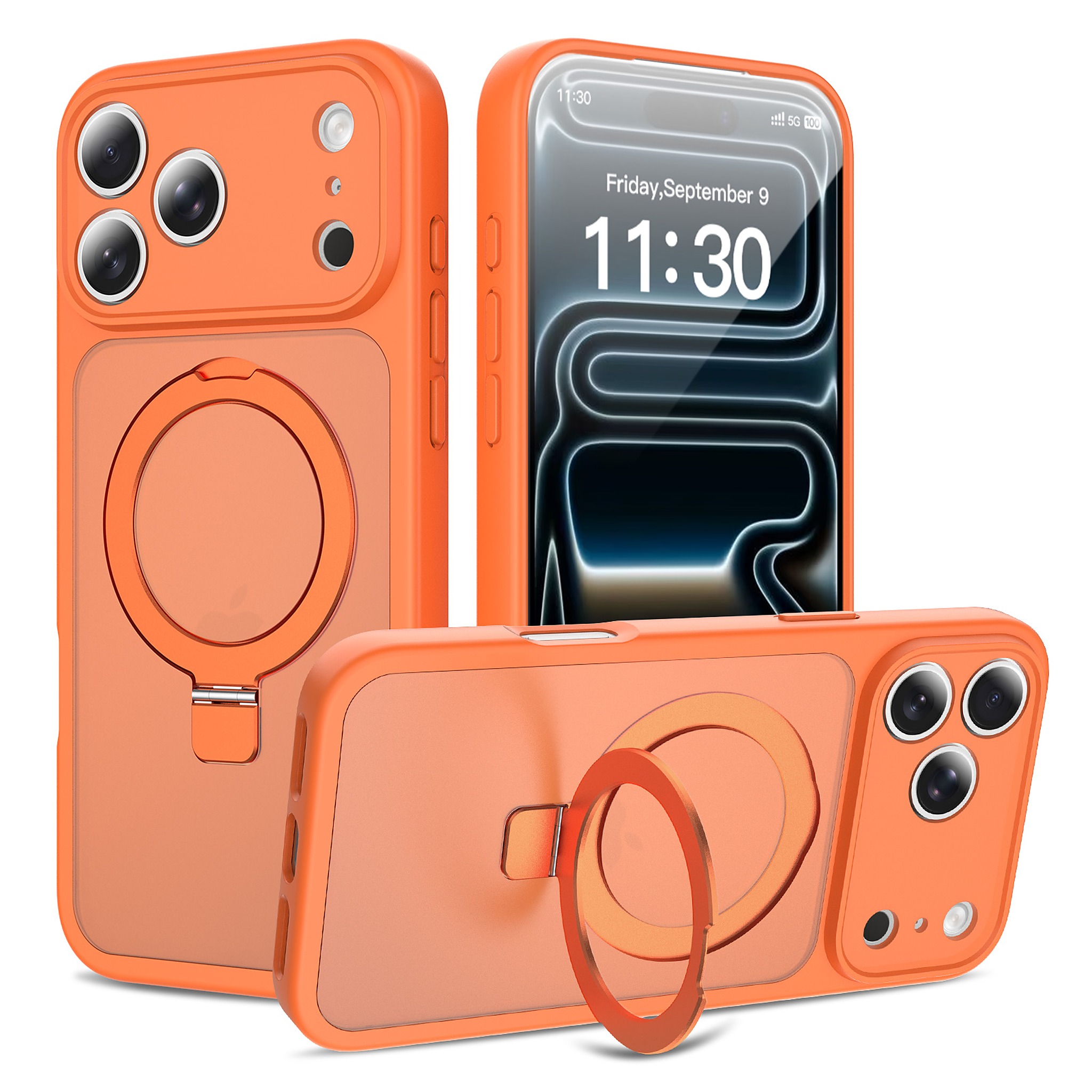 SendaFit Precise-Cutout Matte Skin-Feel Racket-Stand Case for iPhone 18 Pro Max (Fits iPhone 17 Pro Max) - Orange