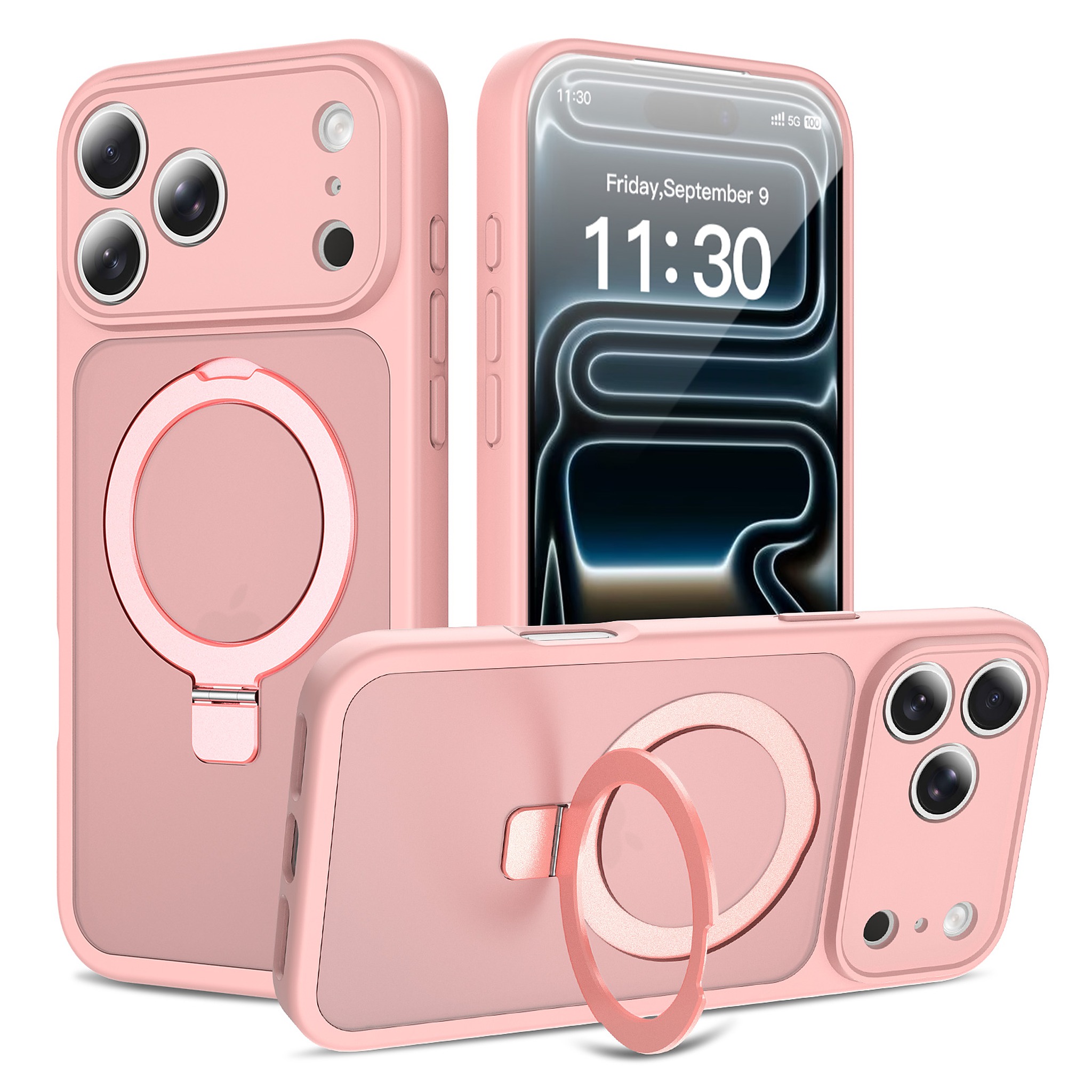SendaFit Precise-Cutout Matte Skin-Feel Racket-Stand Case for iPhone 18 Pro Max (Fits iPhone 17 Pro Max) - Light Pink