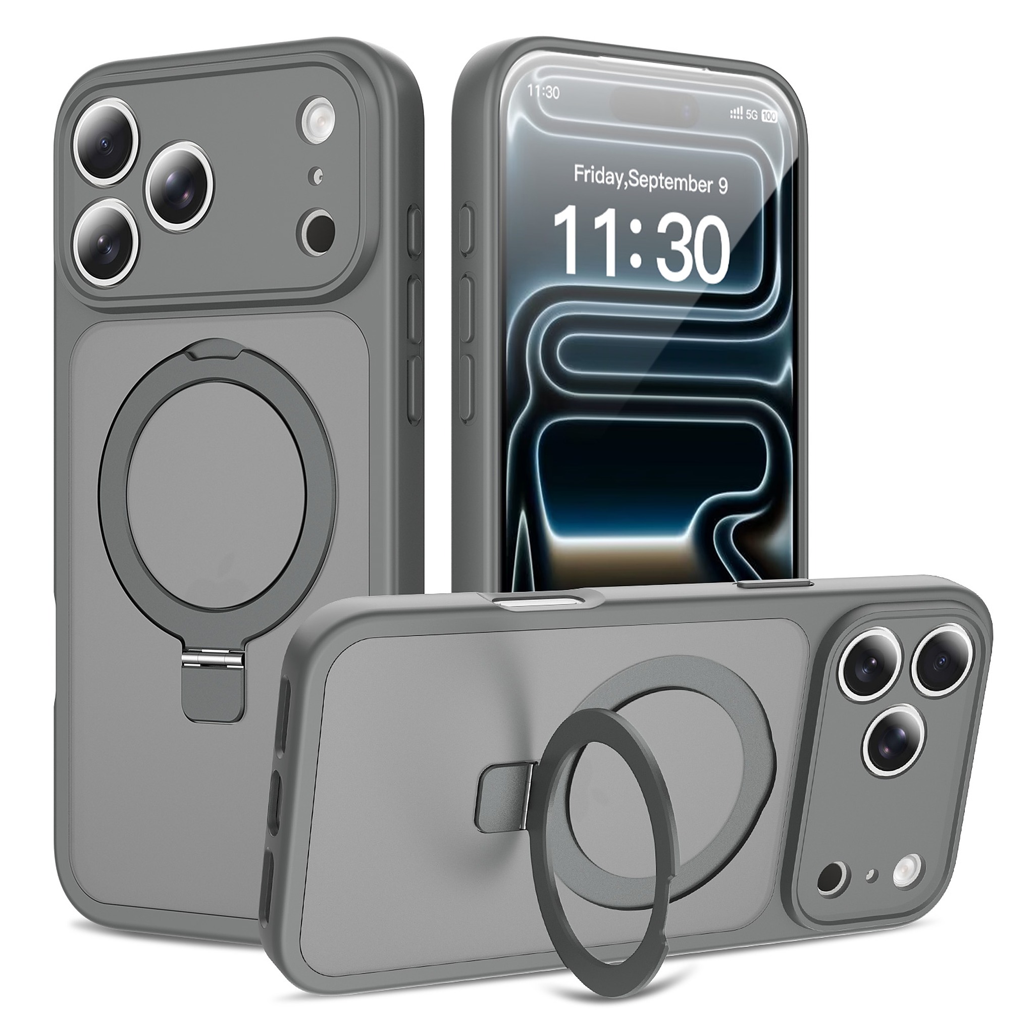 SendaFit Precise-Cutout Matte Skin-Feel Racket-Stand Case for iPhone 18 Pro Max (Fits iPhone 17 Pro Max) - Dark Gray