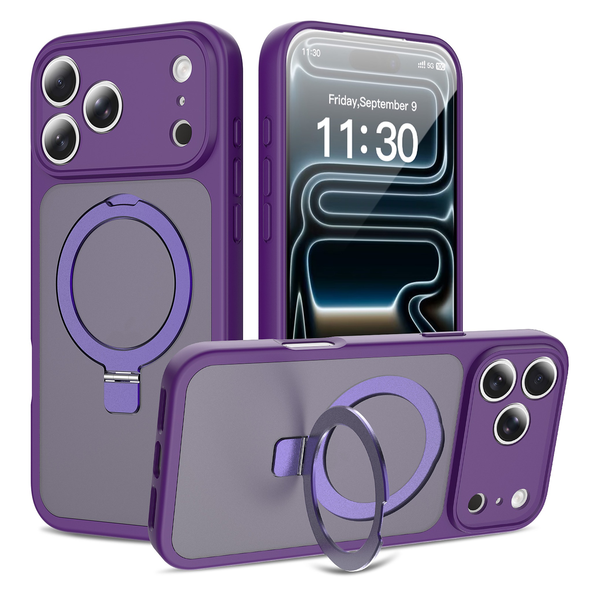 SendaFit Precise-Cutout Matte Skin-Feel Racket-Stand Case for iPhone 18 Pro Max (Fits iPhone 17 Pro Max) - Deep Purple