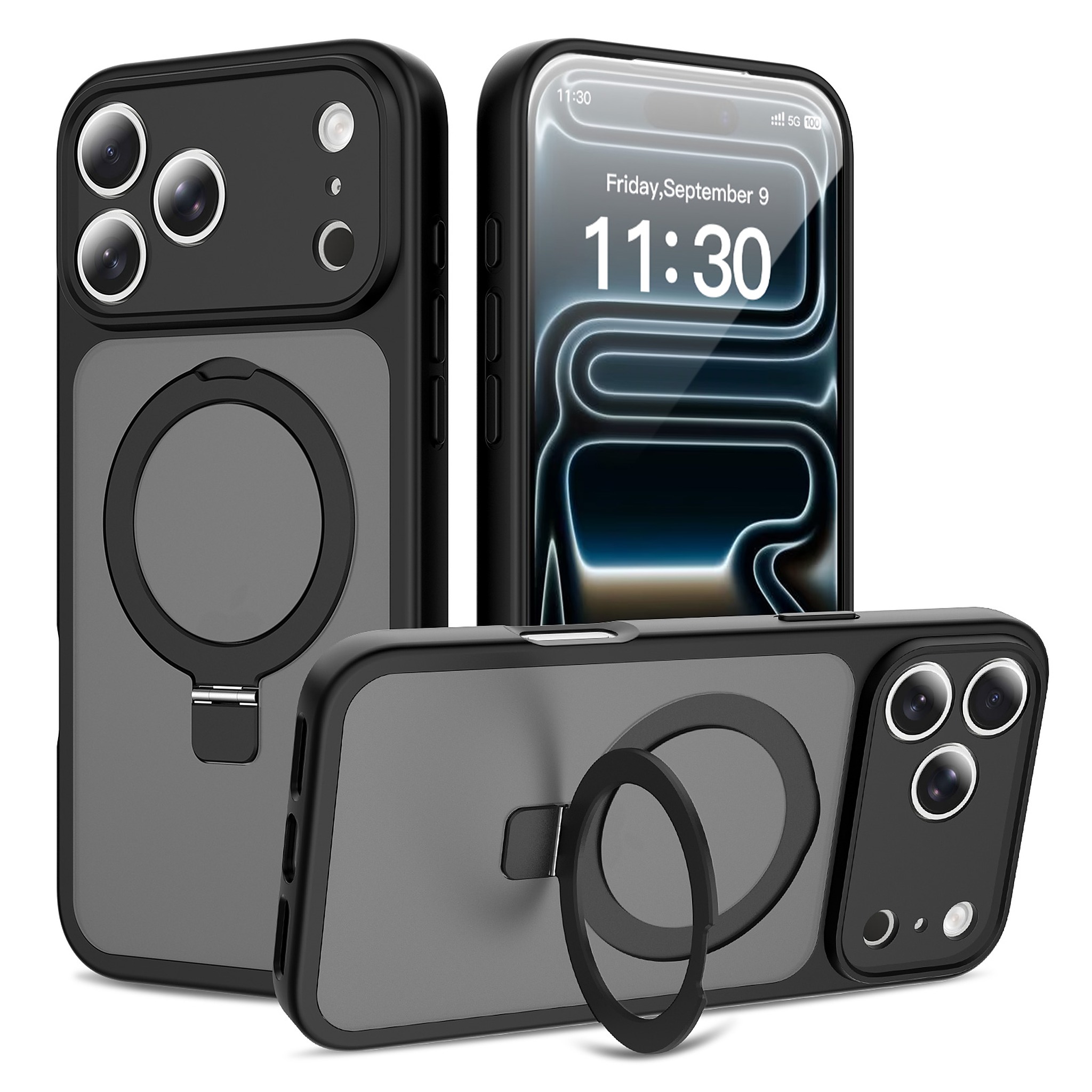 SendaFit Precise-Cutout Matte Skin-Feel Racket-Stand Case for iPhone 18 Pro Max (Fits iPhone 17 Pro Max) - Black