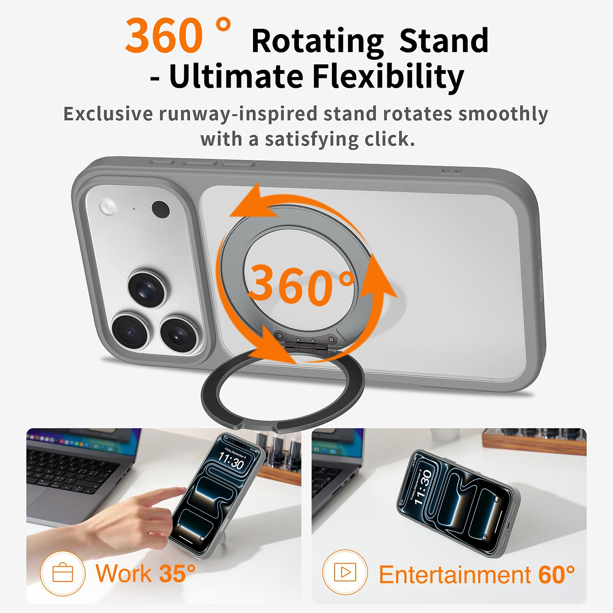 SendaFit Clear 360° Stand Case for iPhone 18 Pro Max (Fits iPhone 17 Pro Max) detail 1