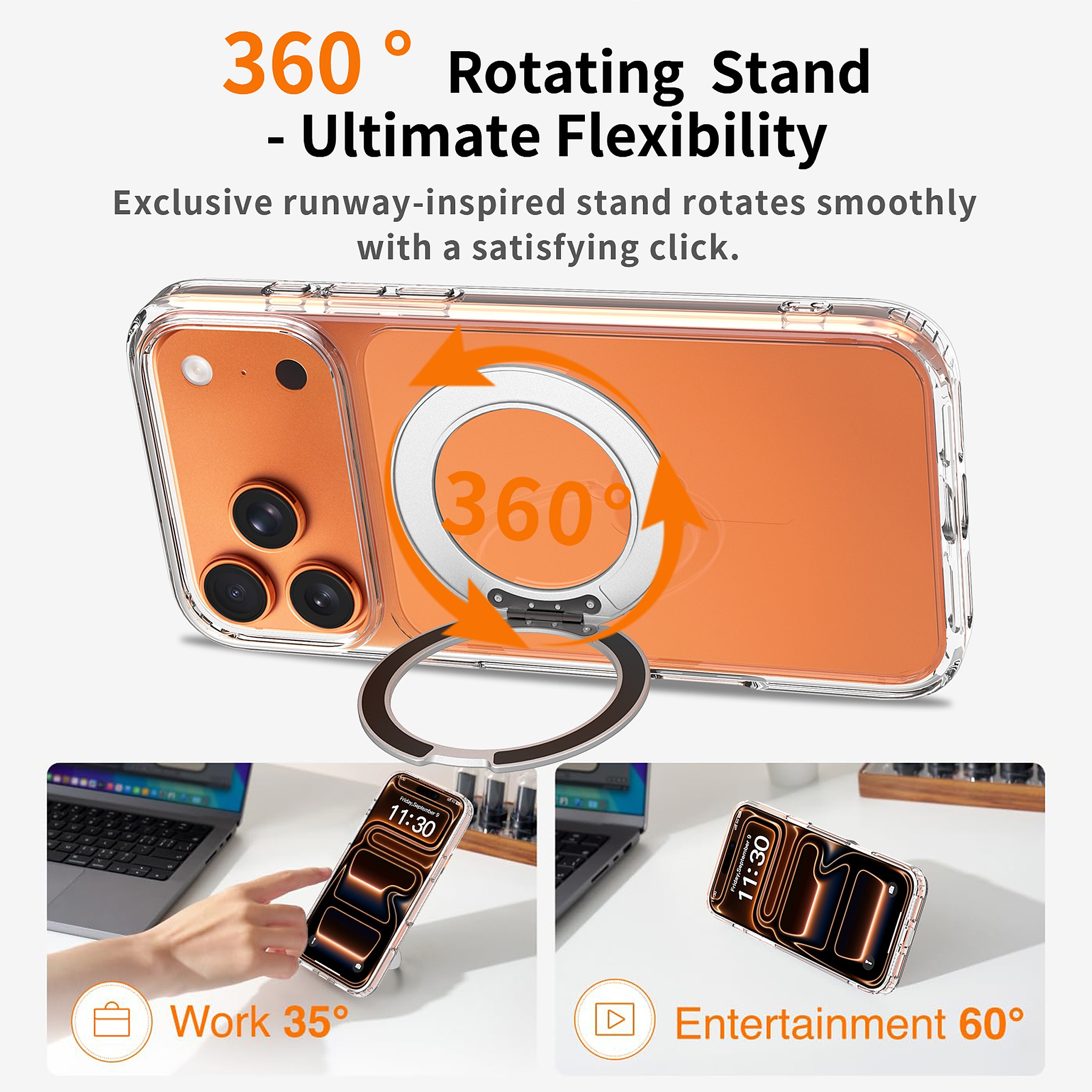 SendaFit Clear 360° Stand Case for iPhone 18 Pro Max (Fits iPhone 17 Pro Max) detail 23