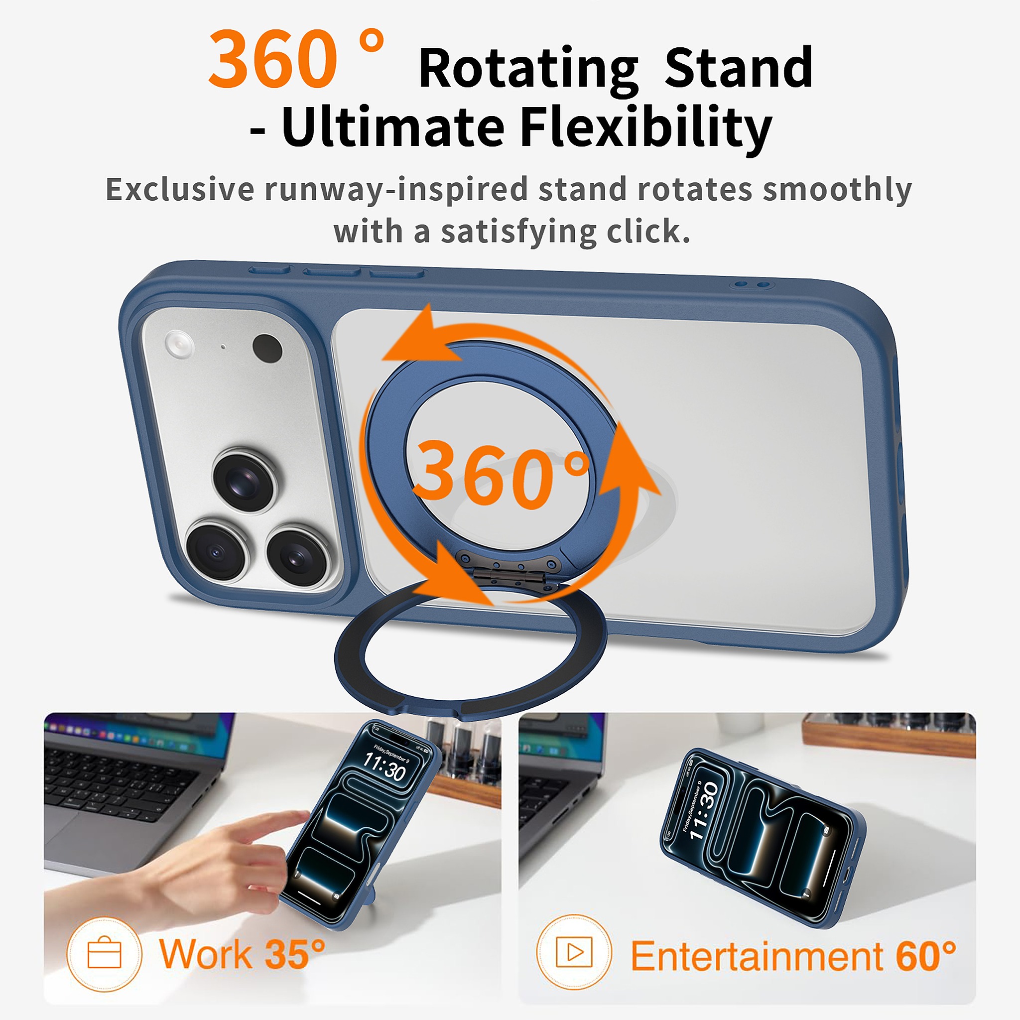 SendaFit Clear 360° Stand Case for iPhone 18 Pro Max (Fits iPhone 17 Pro Max) detail 6