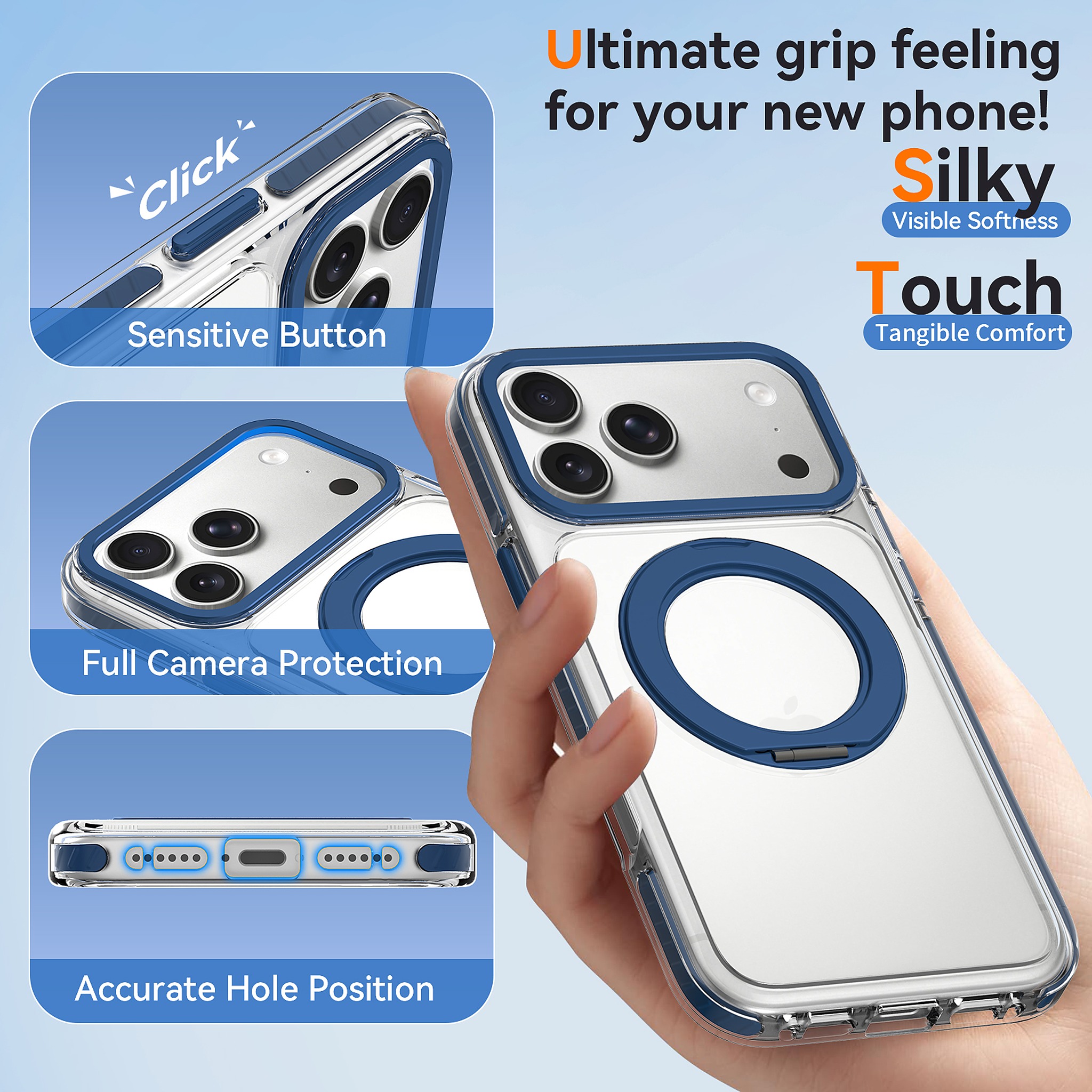 SendaFit Iridescent Clear 360° Stand Case for iPhone 17 Pro Max & 18 Pro Max detail 1