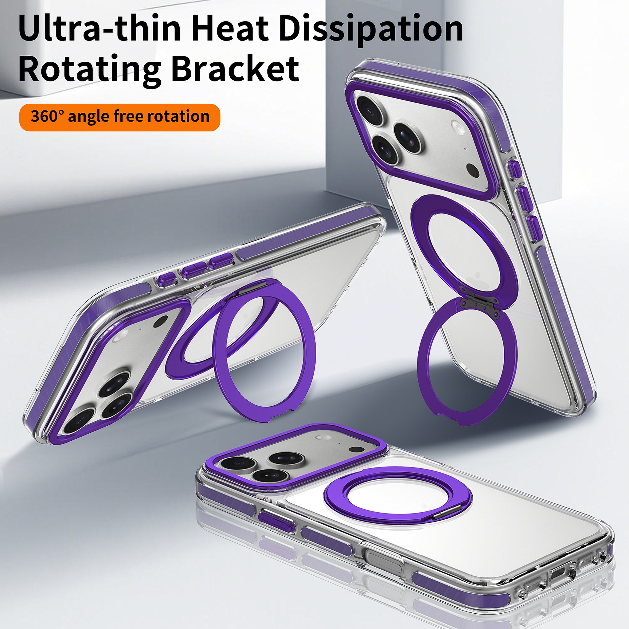 SendaFit Iridescent Clear 360° Stand Case for iPhone 17 Pro Max & 18 Pro Max detail 10