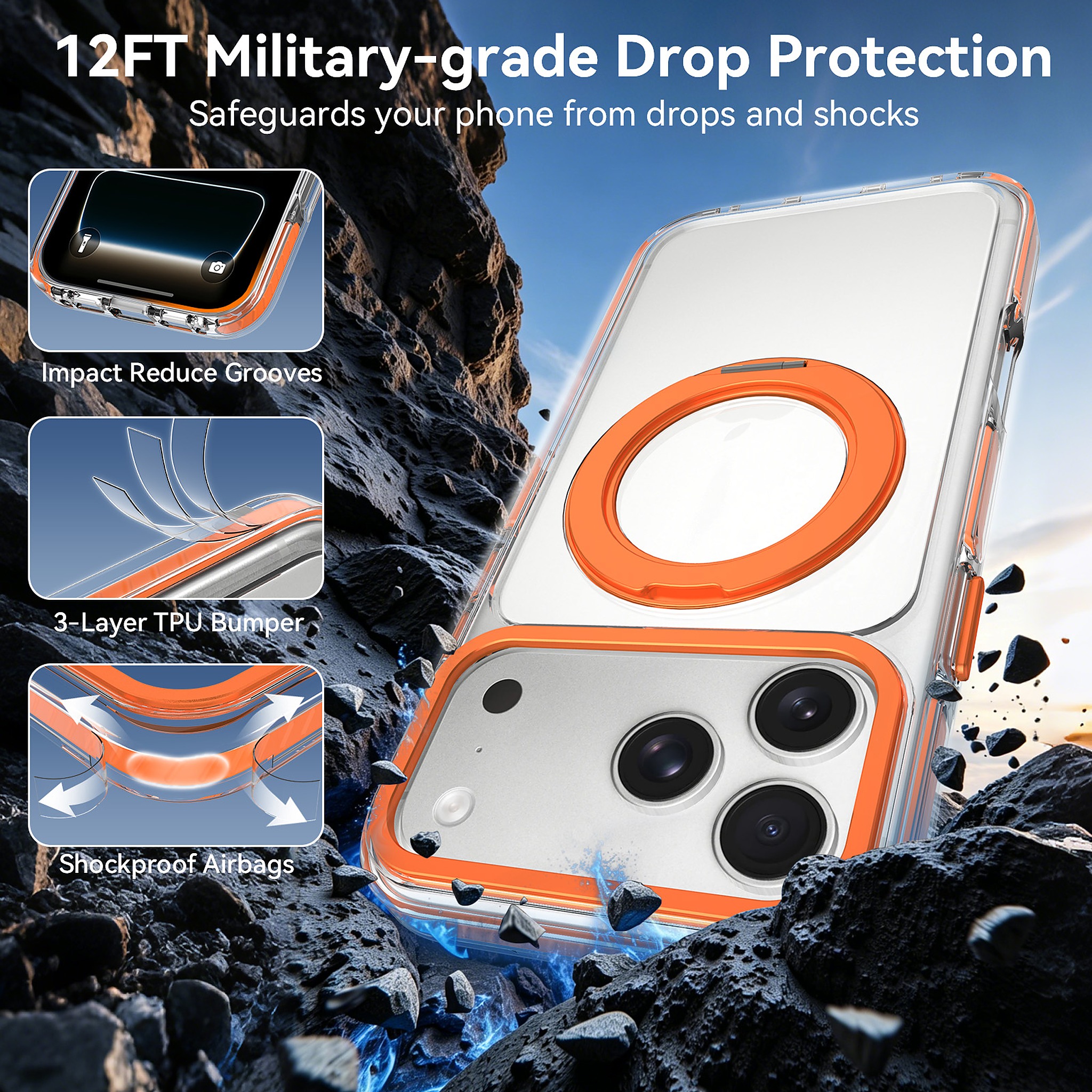 SendaFit Iridescent Clear 360° Stand Case for iPhone 17 Pro Max & 18 Pro Max detail 13