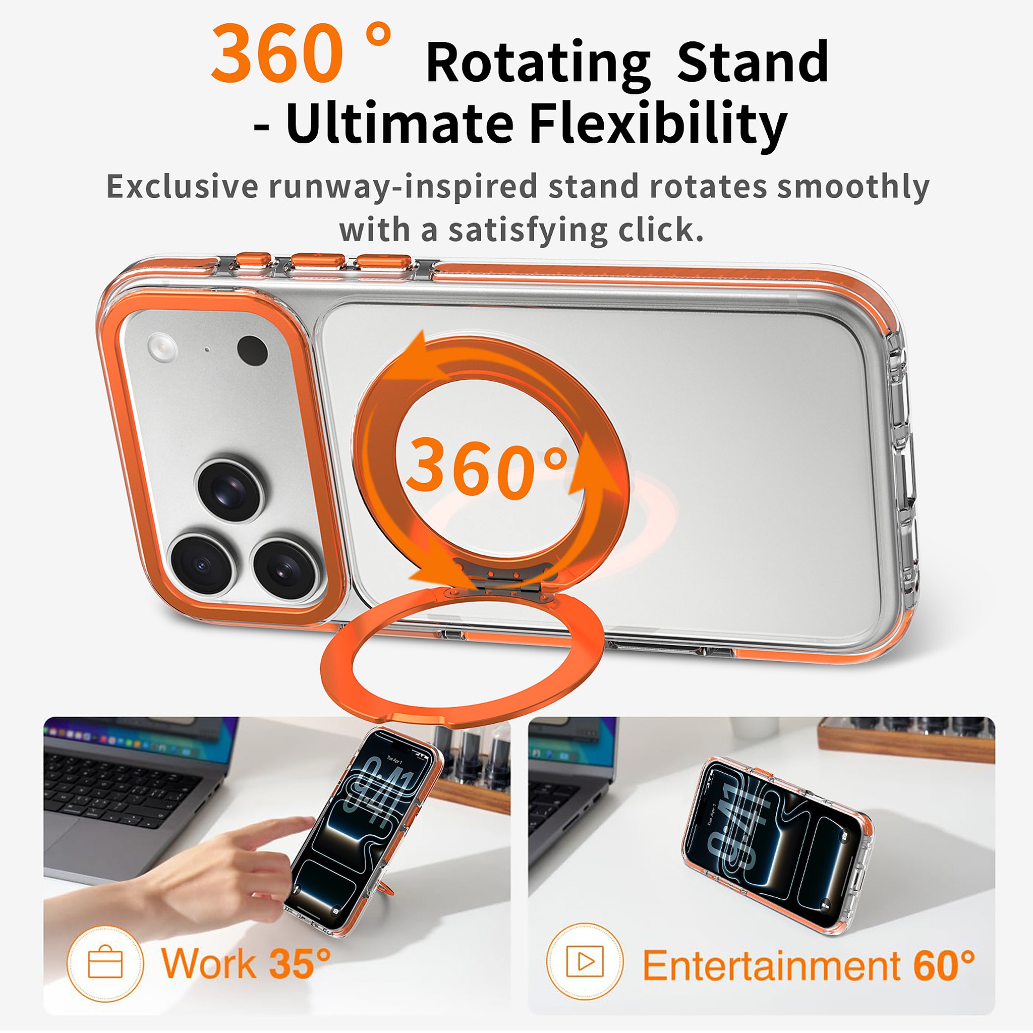 SendaFit Iridescent Clear 360° Stand Case for iPhone 17 Pro Max & 18 Pro Max detail 14