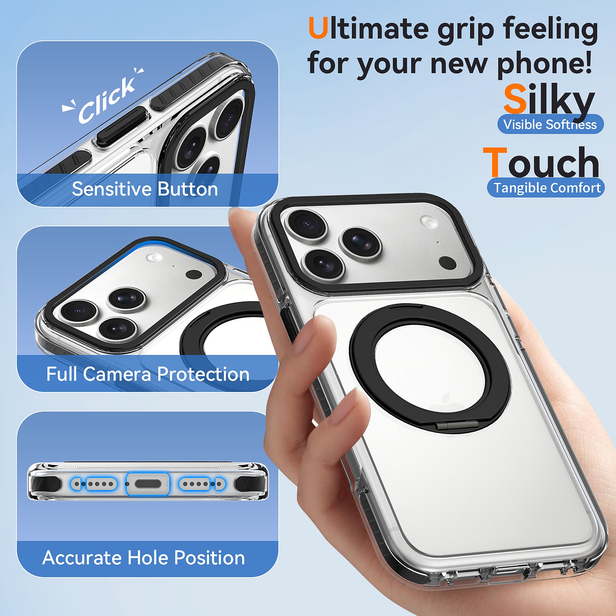 SendaFit Iridescent Clear 360° Stand Case for iPhone 17 Pro Max & 18 Pro Max detail 16