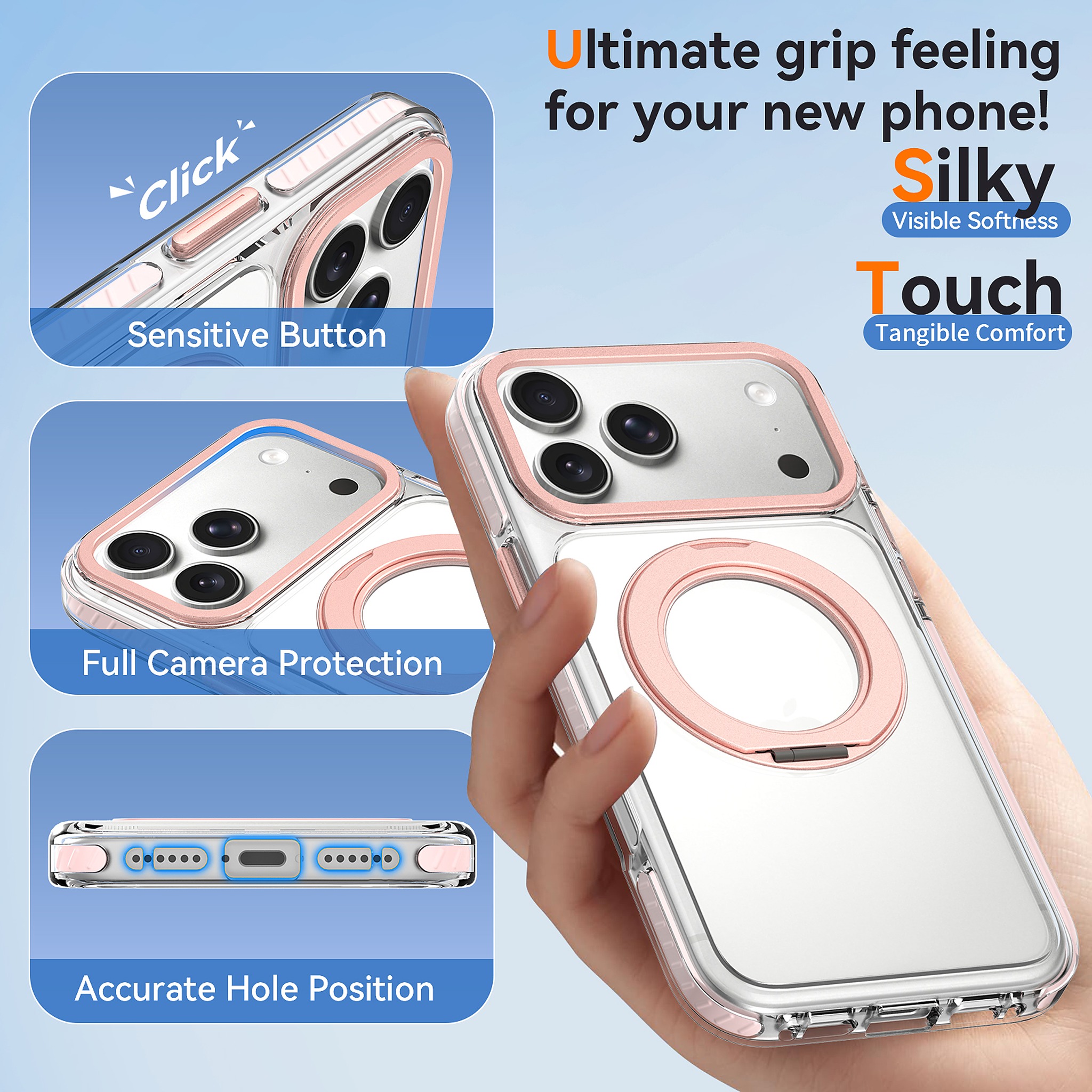 SendaFit Iridescent Clear 360° Stand Case for iPhone 17 Pro Max & 18 Pro Max detail 17