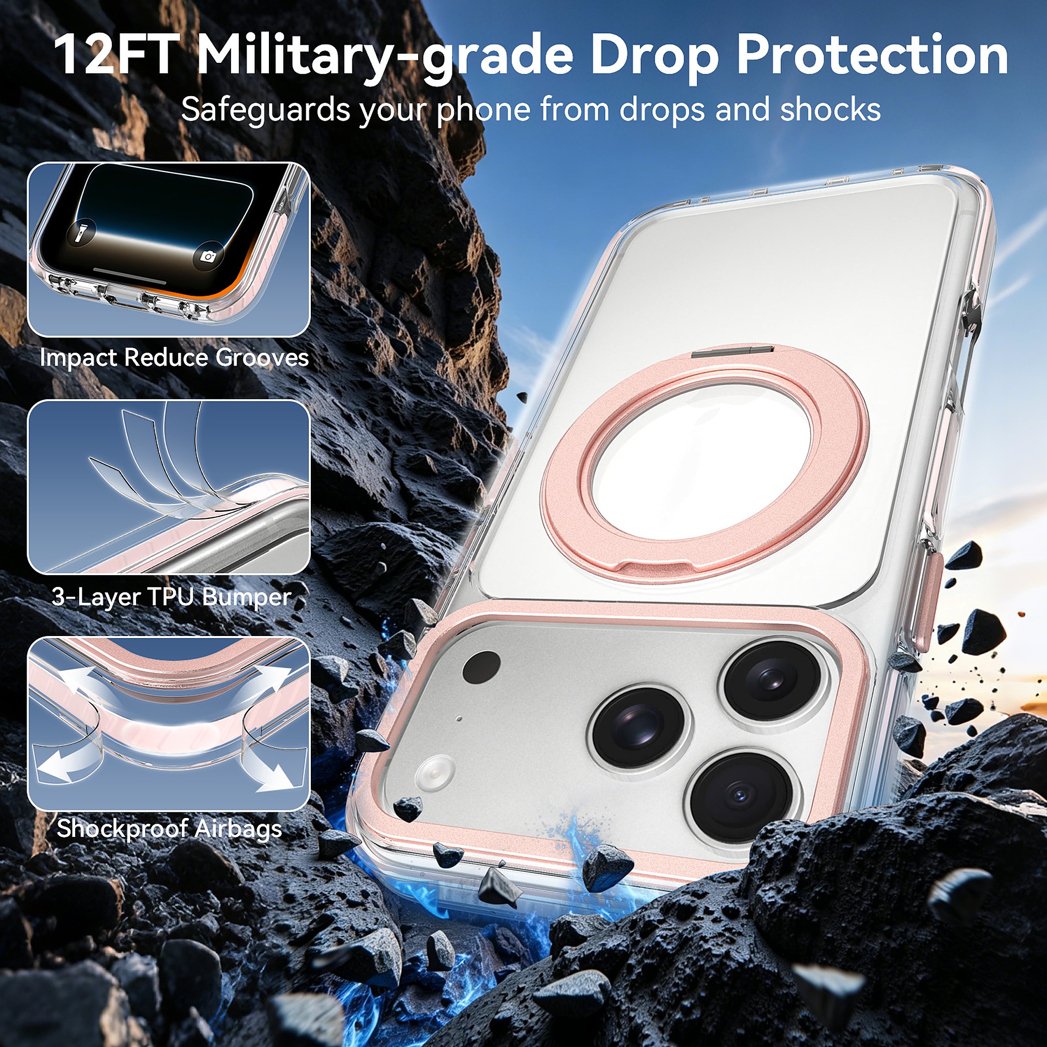 SendaFit Iridescent Clear 360° Stand Case for iPhone 17 Pro Max & 18 Pro Max detail 19