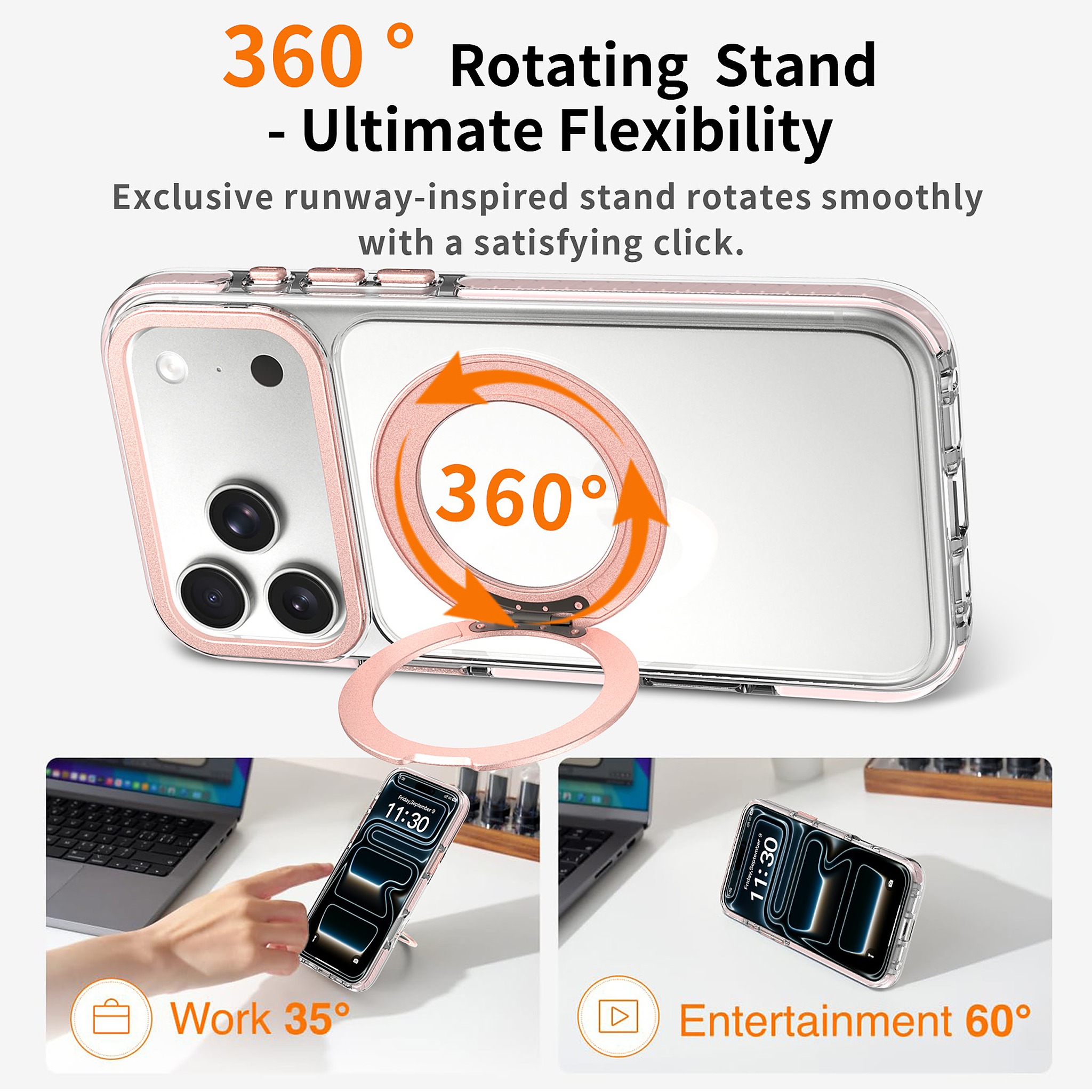SendaFit Iridescent Clear 360° Stand Case for iPhone 17 Pro Max & 18 Pro Max detail 20