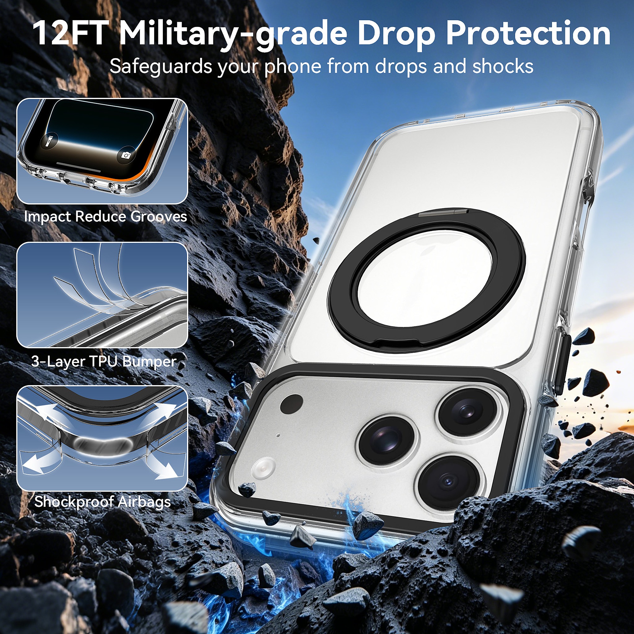 SendaFit Iridescent Clear 360° Stand Case for iPhone 17 Pro Max & 18 Pro Max detail 23