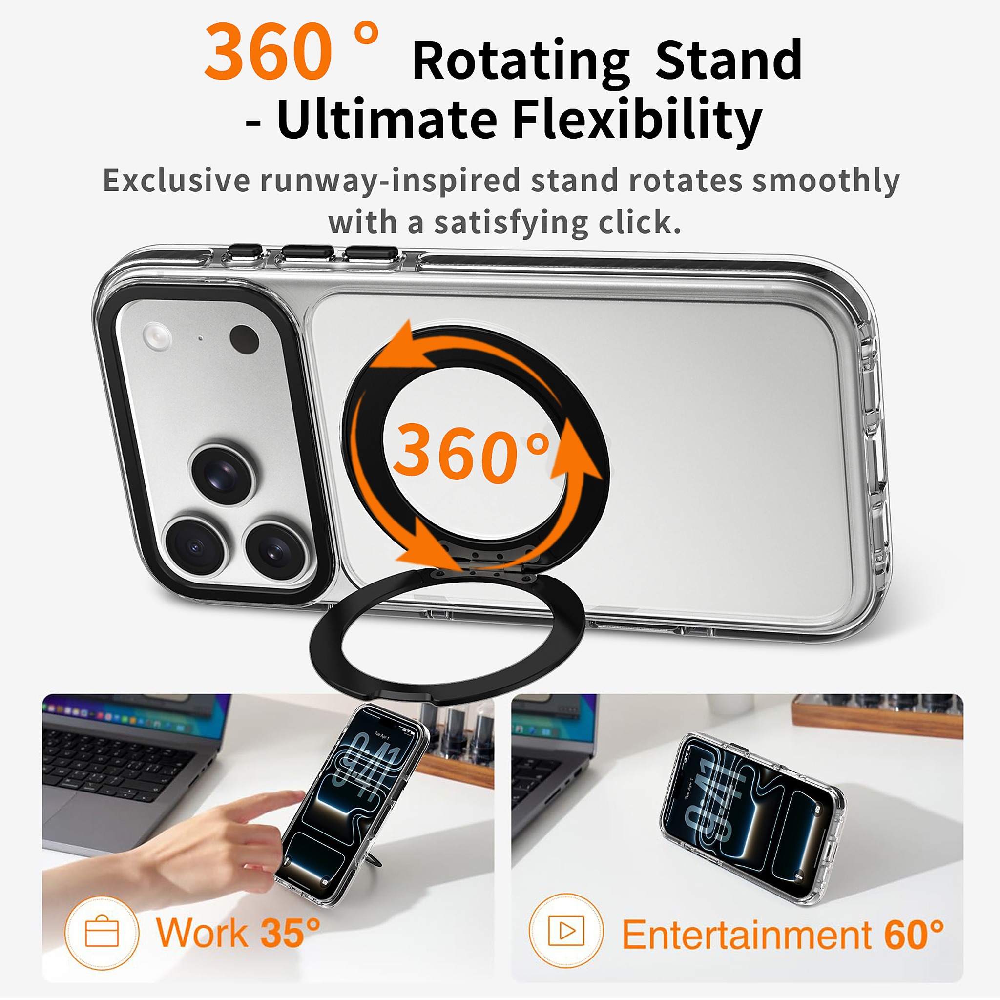 SendaFit Iridescent Clear 360° Stand Case for iPhone 17 Pro Max & 18 Pro Max detail 24