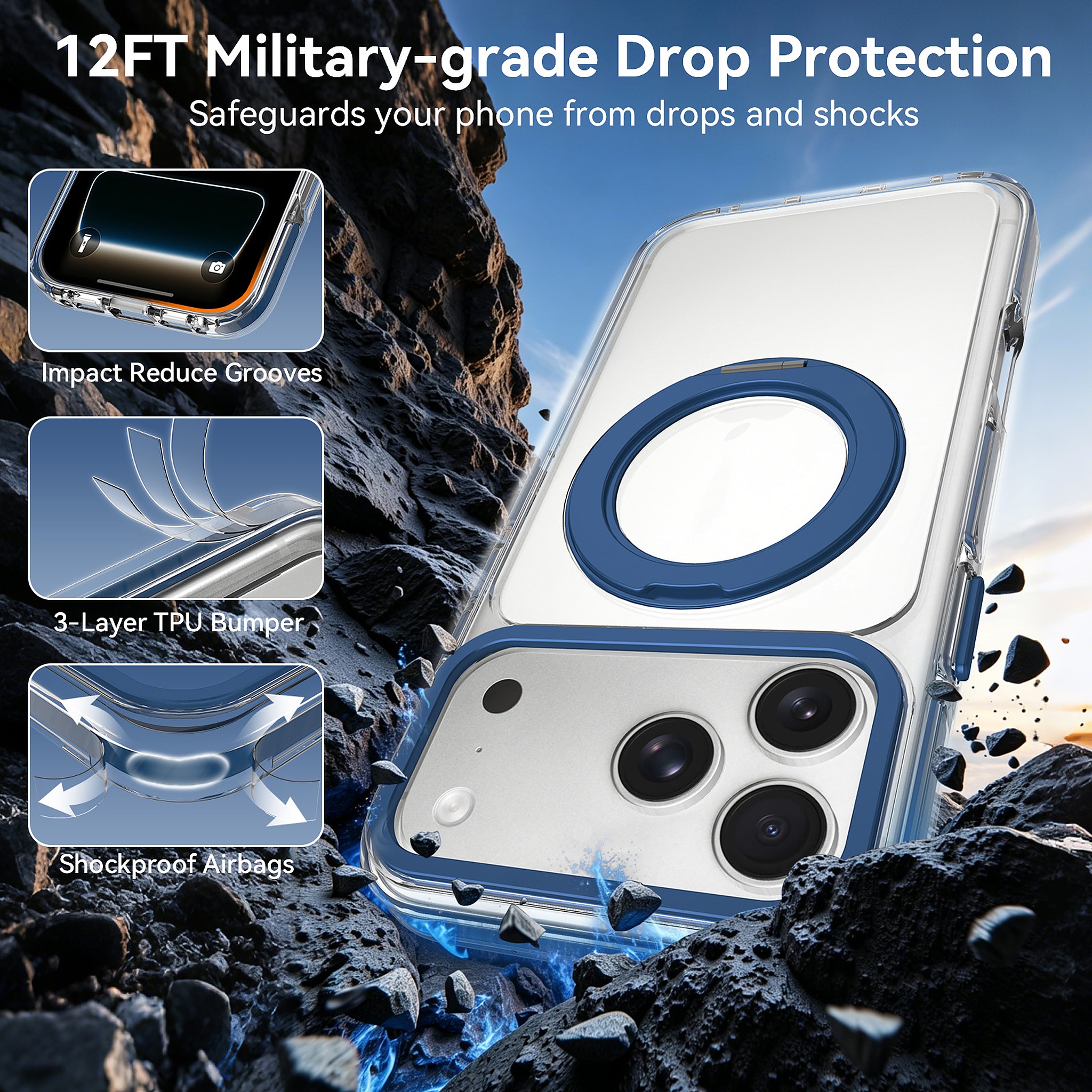 SendaFit Iridescent Clear 360° Stand Case for iPhone 17 Pro Max & 18 Pro Max detail 3