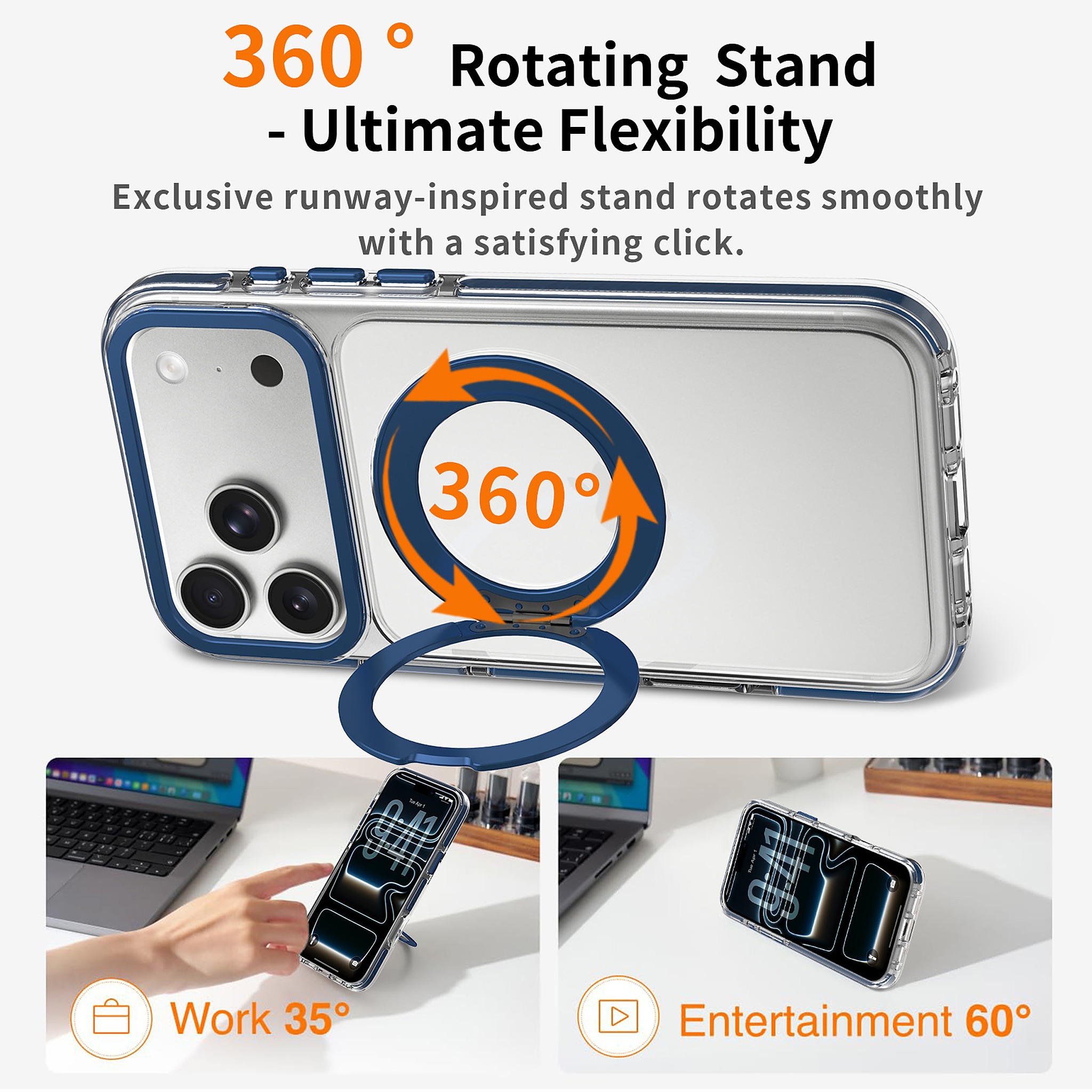 SendaFit Iridescent Clear 360° Stand Case for iPhone 17 Pro Max & 18 Pro Max detail 4