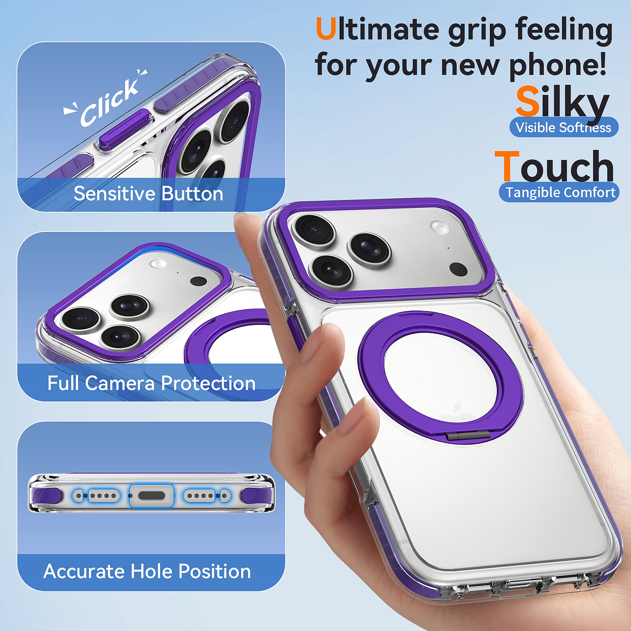 SendaFit Iridescent Clear 360° Stand Case for iPhone 17 Pro Max & 18 Pro Max detail 6