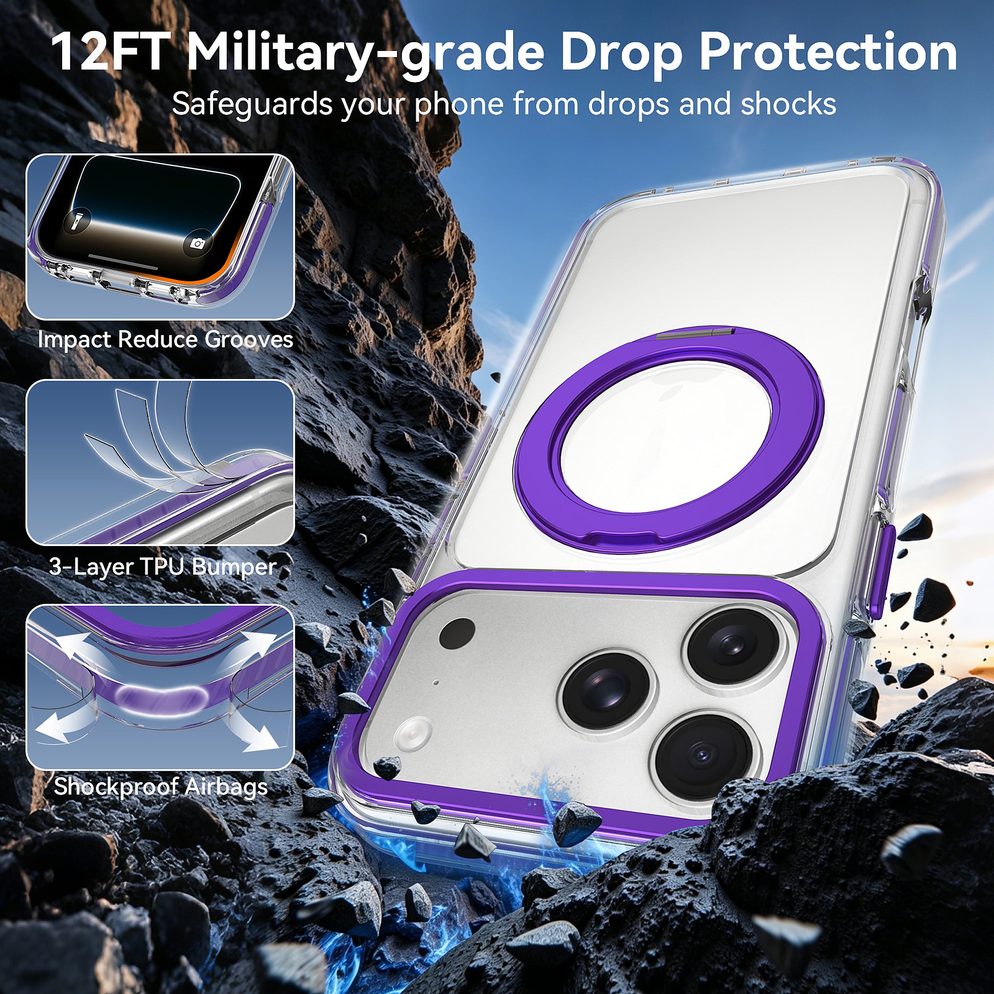 SendaFit Iridescent Clear 360° Stand Case for iPhone 17 Pro Max & 18 Pro Max detail 8