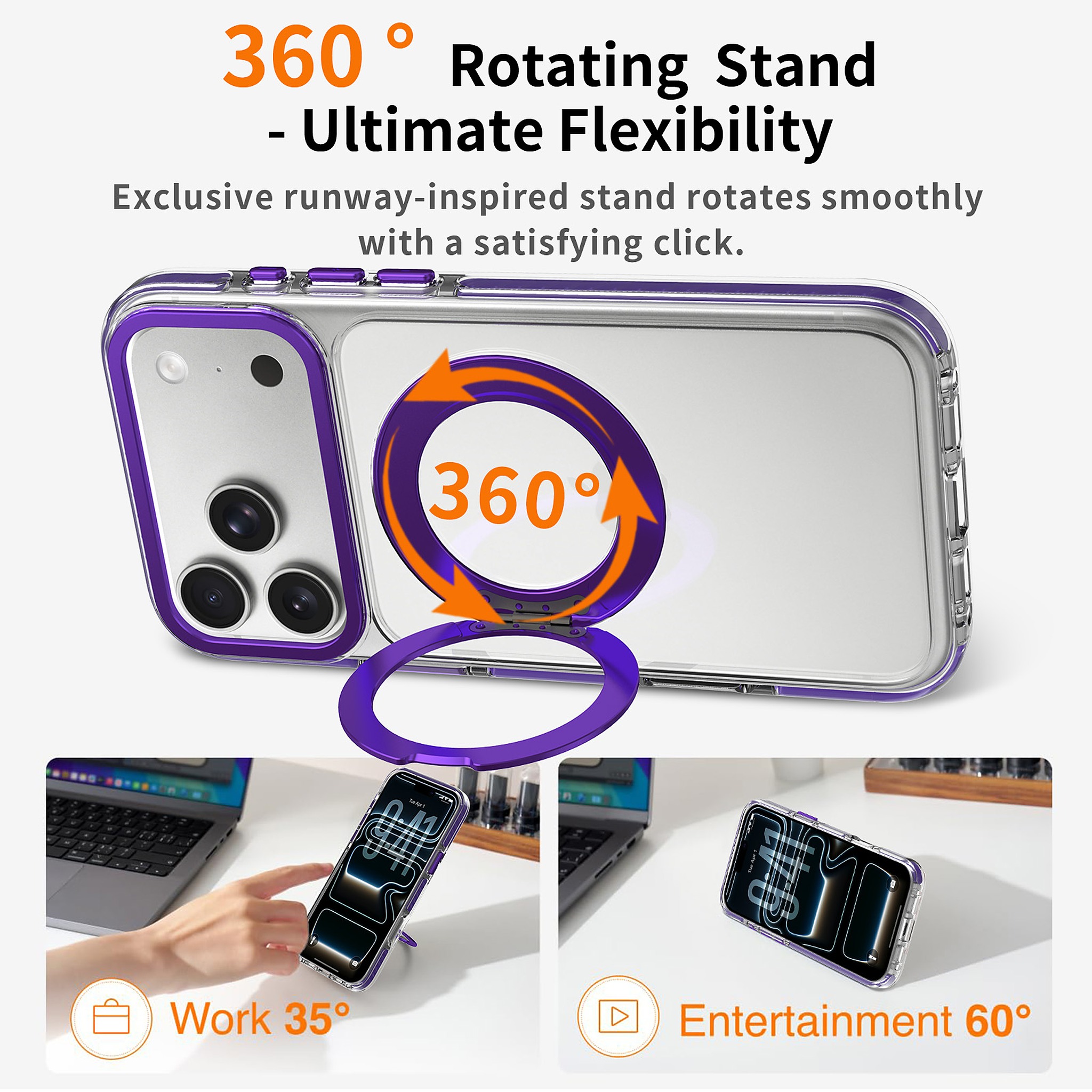 SendaFit Iridescent Clear 360° Stand Case for iPhone 17 Pro Max & 18 Pro Max detail 9