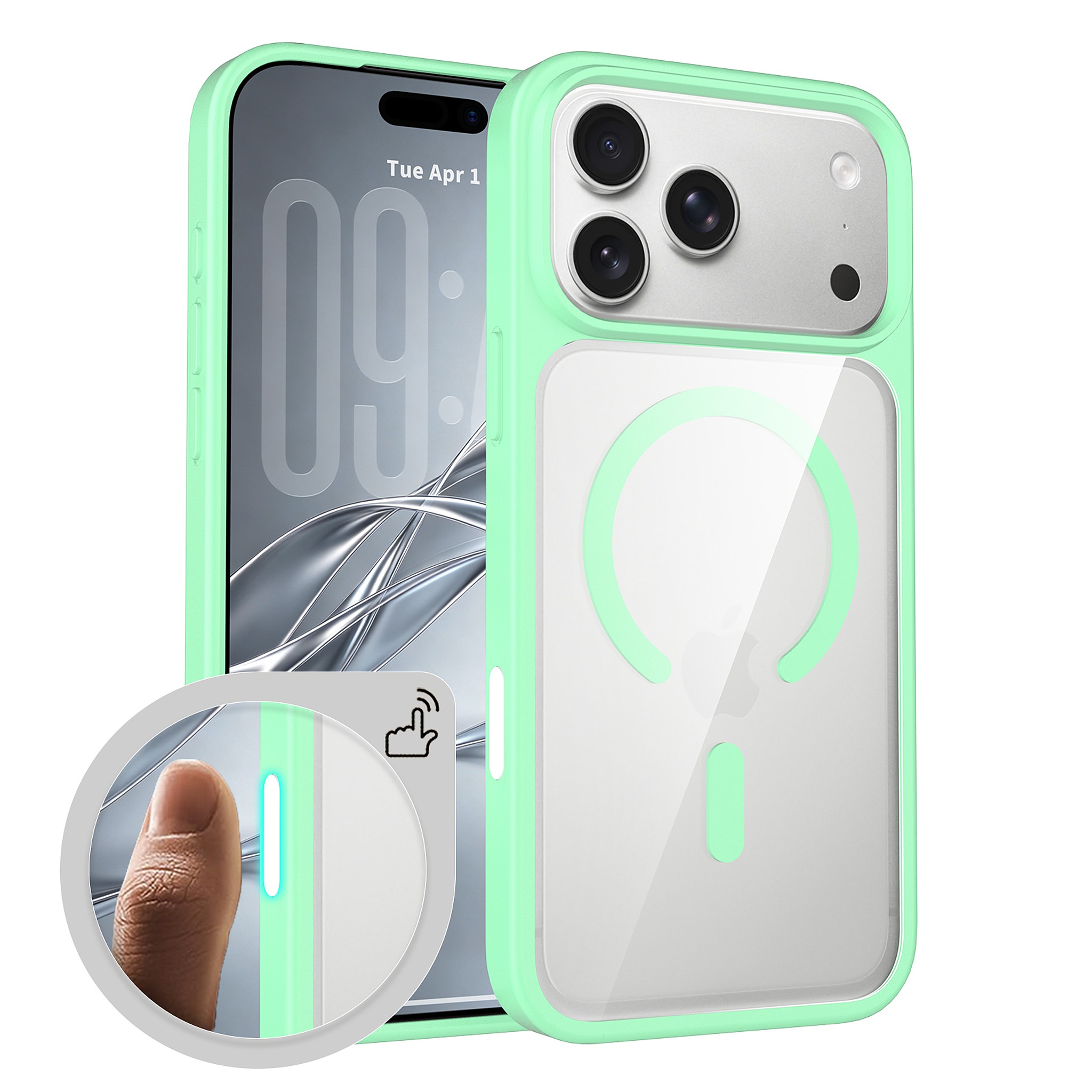 SendaFit Clear Two-in-One Touch Camera-Button MagSafe Case for iPhone 18 Pro Max (Fits iPhone 17 Pro Max) - Ice Green