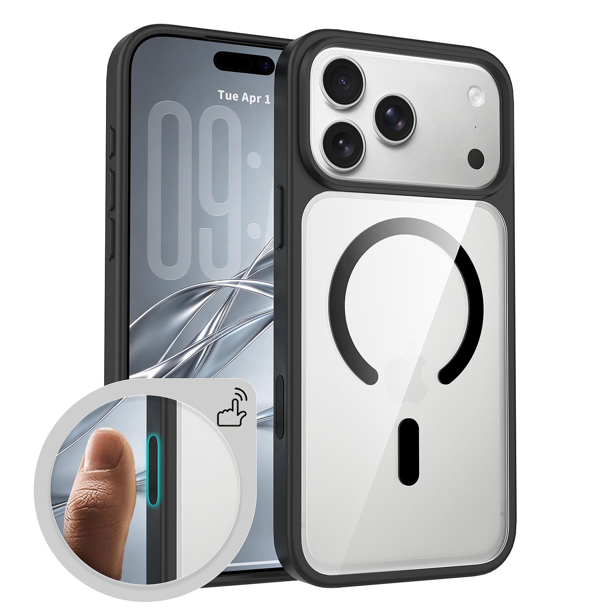 SendaFit Clear Two-in-One Touch Camera-Button MagSafe Case for iPhone 18 Pro Max (Fits iPhone 17 Pro Max) - Black