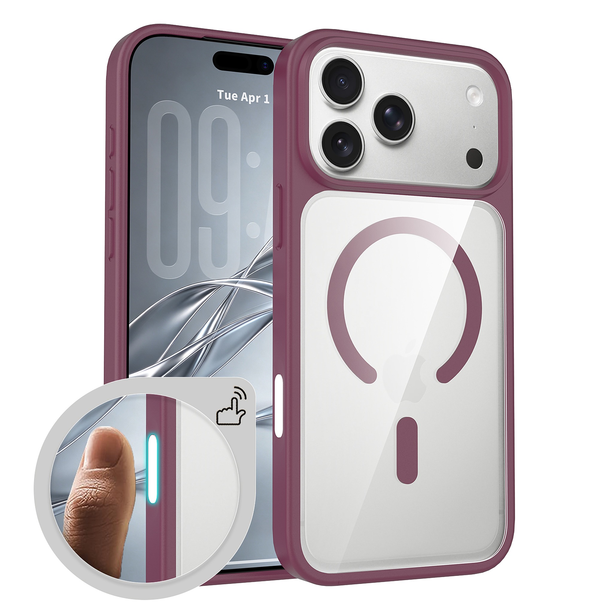 SendaFit Clear Two-in-One Touch Camera-Button MagSafe Case for iPhone 18 Pro Max (Fits iPhone 17 Pro Max) - Cherry Red