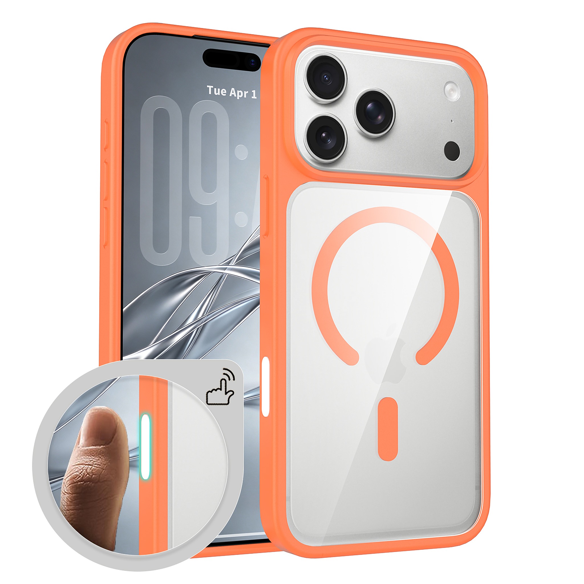 SendaFit Clear Two-in-One Touch Camera-Button MagSafe Case for iPhone 18 Pro Max (Fits iPhone 17 Pro Max) - Orange