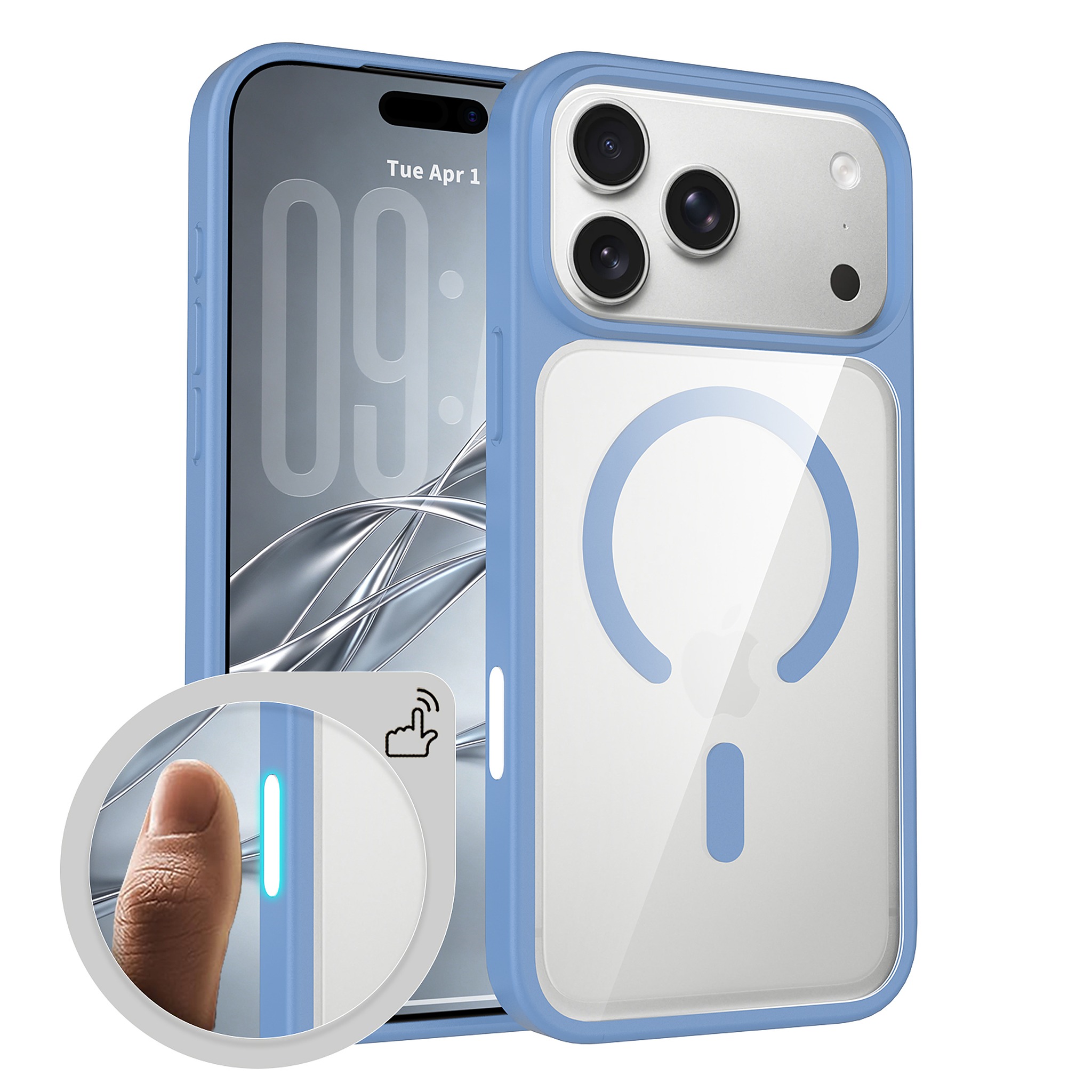 SendaFit Clear Two-in-One Touch Camera-Button MagSafe Case for iPhone 18 Pro Max (Fits iPhone 17 Pro Max) - Sierra Blue