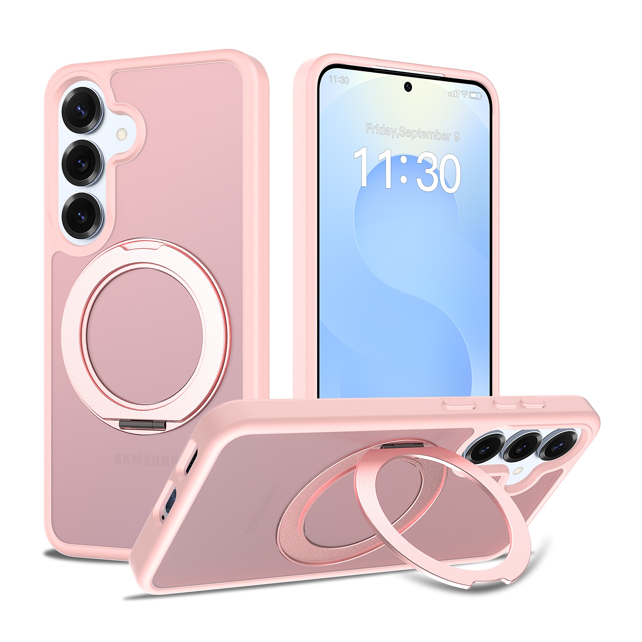 SendaFit Matte Skin-Feel 360° Stand Case for Galaxy S25 - Light Pink