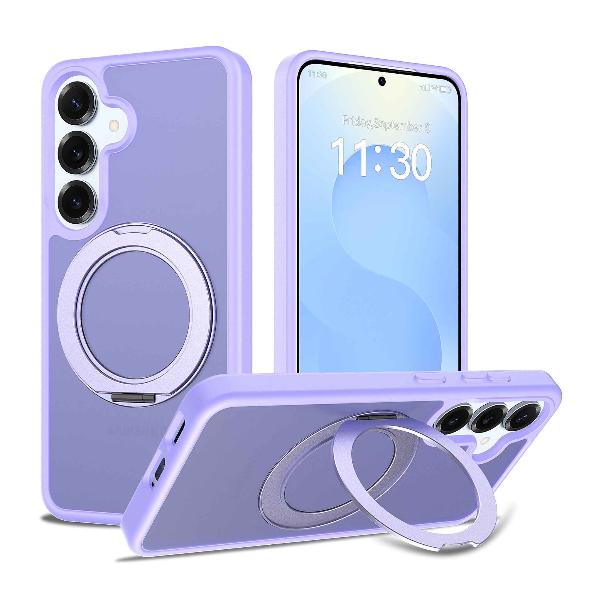 SendaFit Matte Skin-Feel 360° Stand Case for Galaxy S25 - Light Purple
