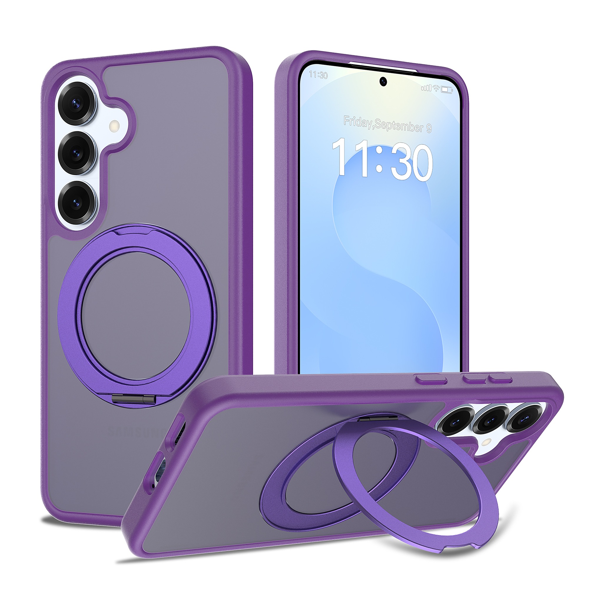 SendaFit Matte Skin-Feel 360° Stand Case for Galaxy S25 - Deep Purple