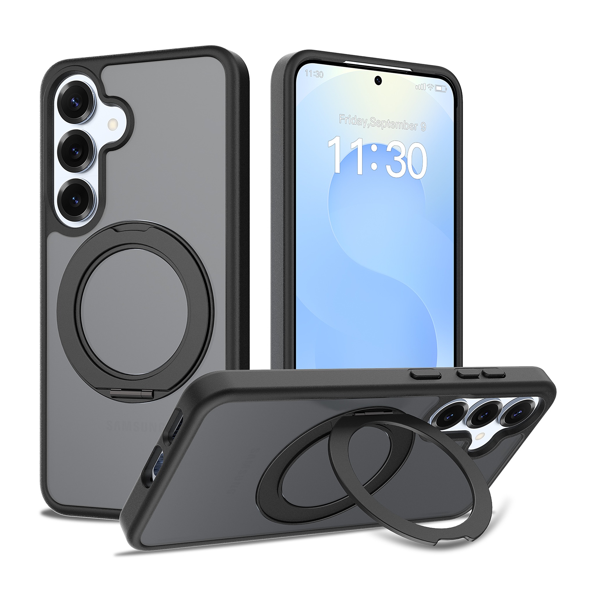 SendaFit Matte Skin-Feel 360° Stand Case for Galaxy S25 - Matte Black