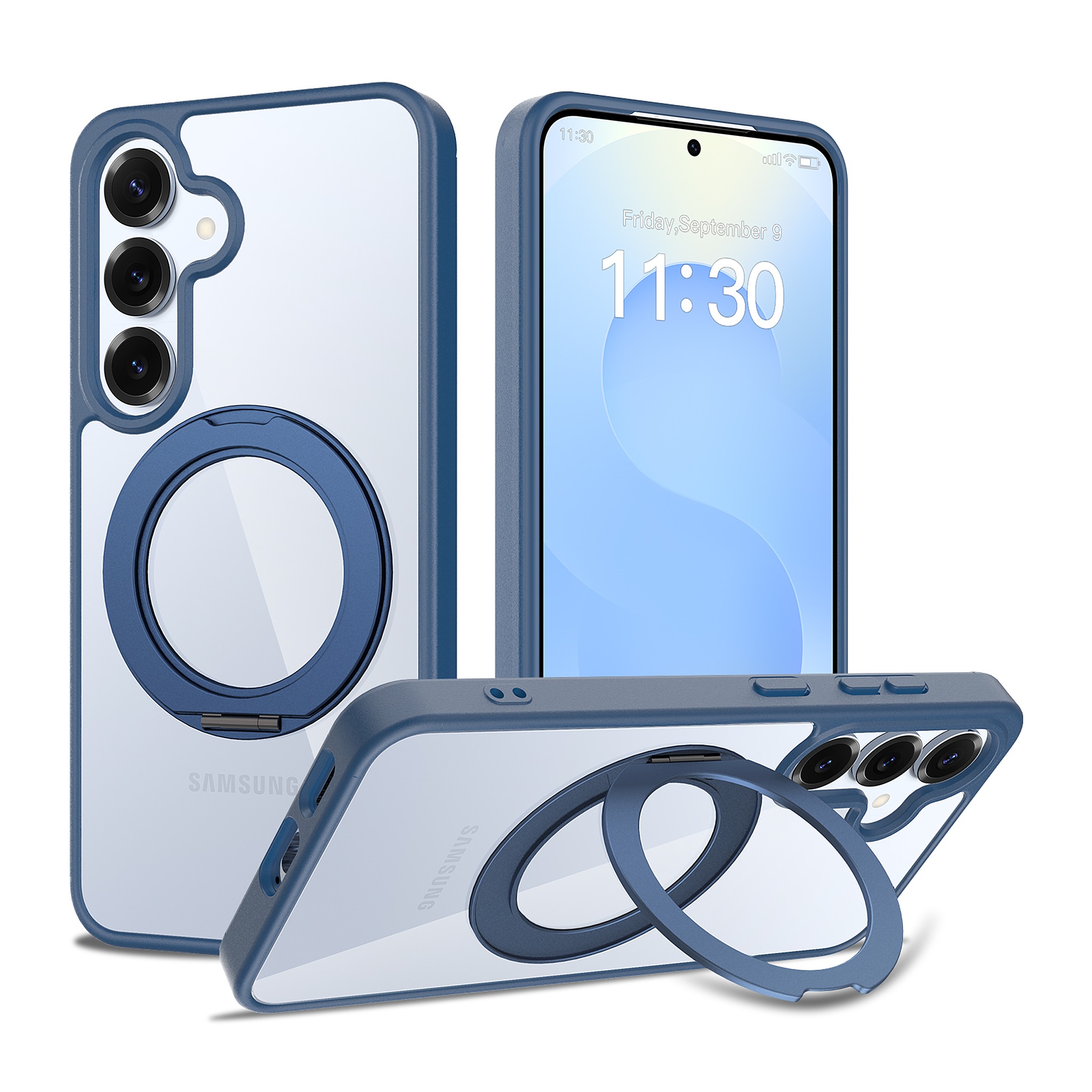 SendaFit Clear 360° Stand Case for Galaxy S25 - Royal Blue
