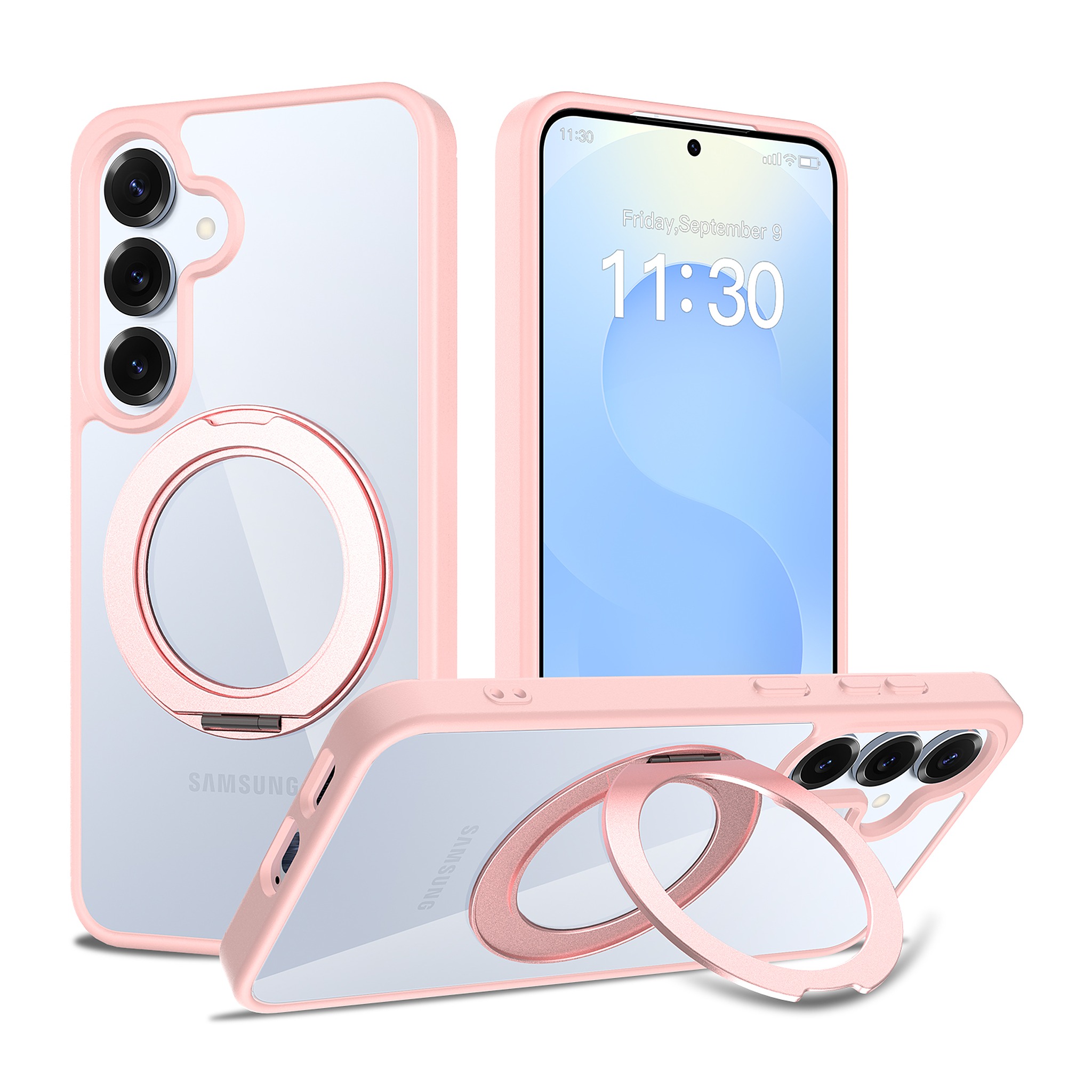 SendaFit Clear 360° Stand Case for Galaxy S25 - Light Pink