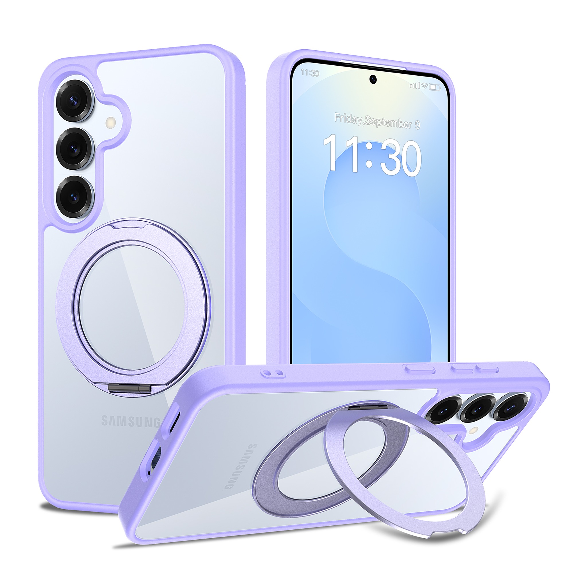 SendaFit Clear 360° Stand Case for Galaxy S25 - Light Purple