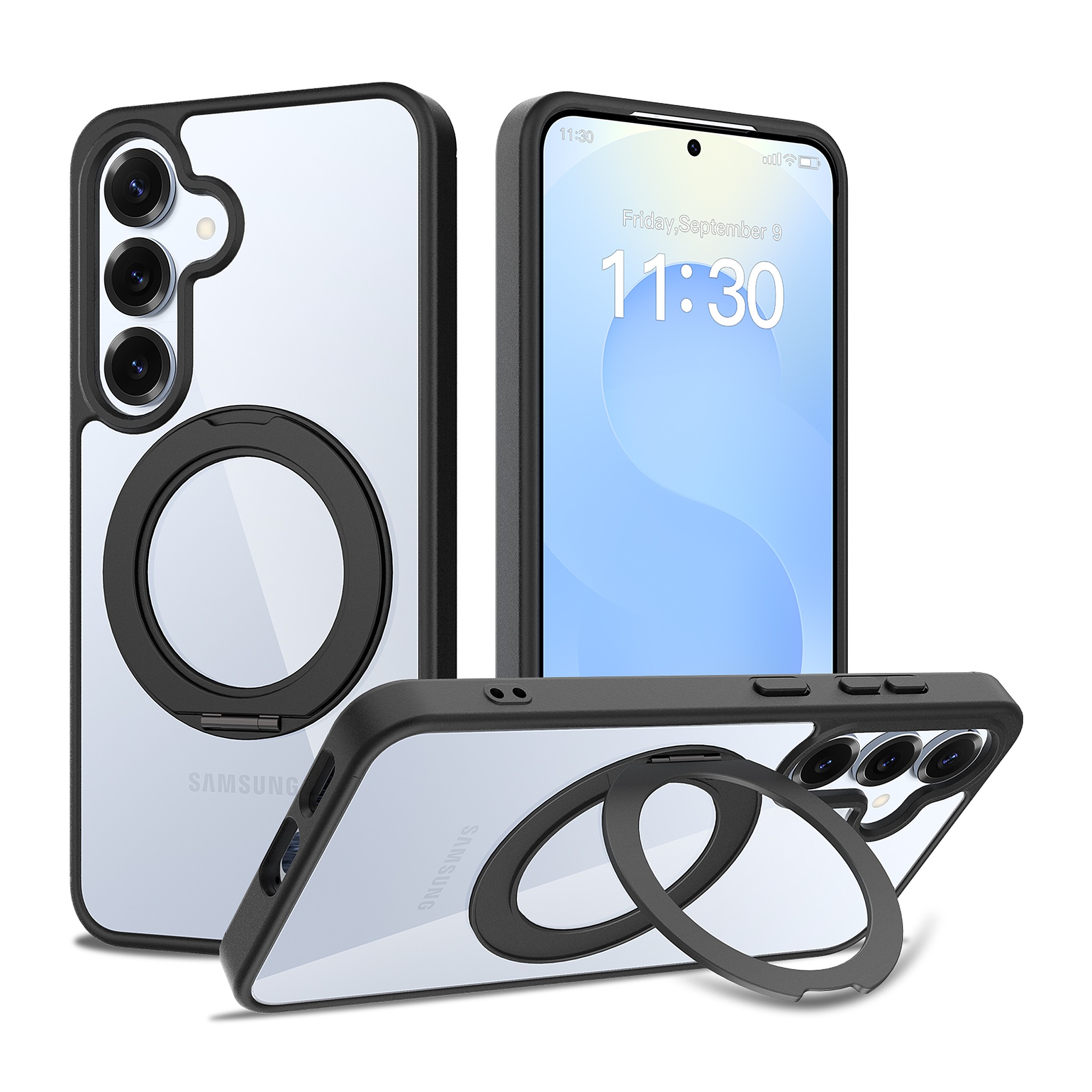 SendaFit Clear 360° Stand Case for Galaxy S25 - Matte Black