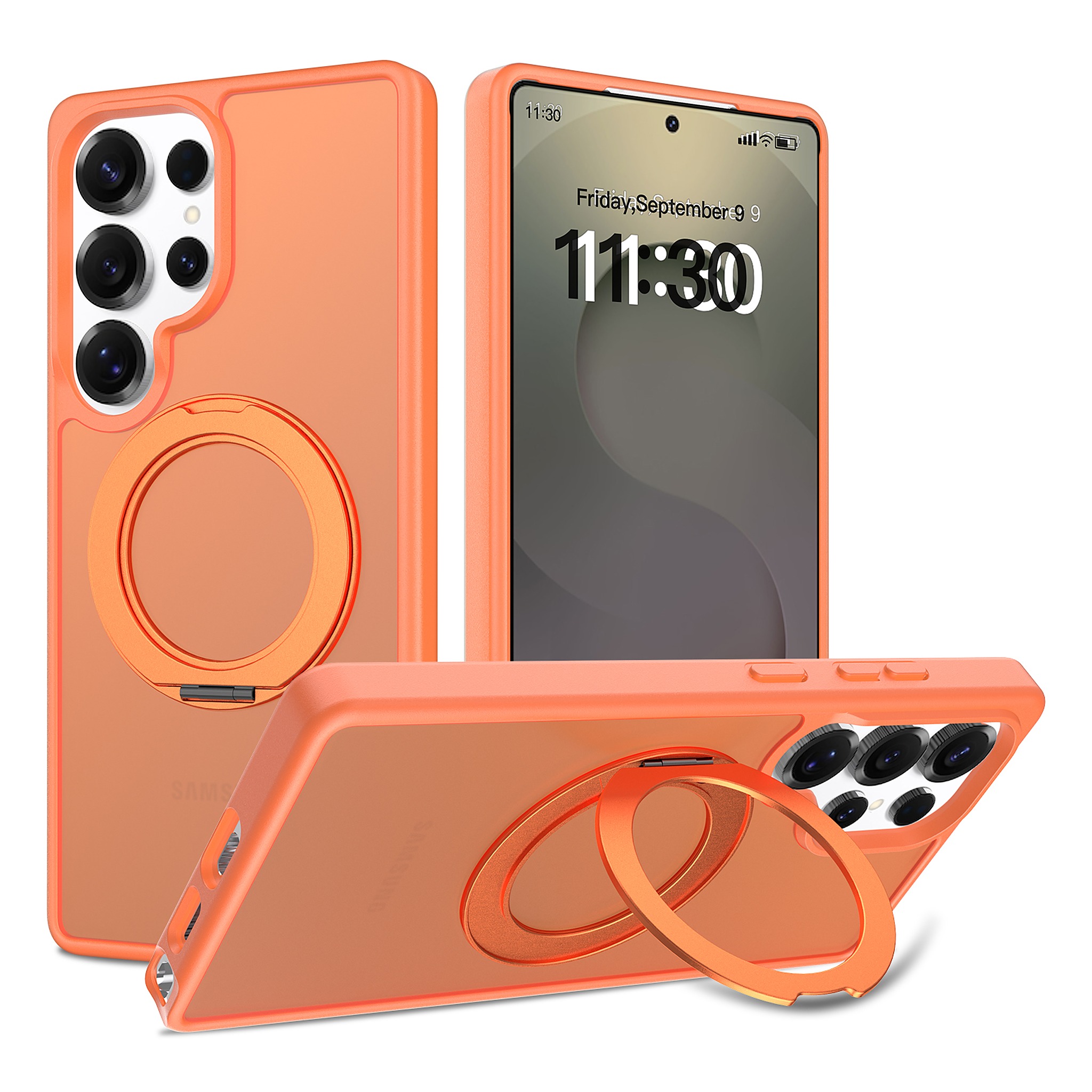 SendaFit Matte Skin-Feel 360° Stand Case for Galaxy S25 Ultra - Orange