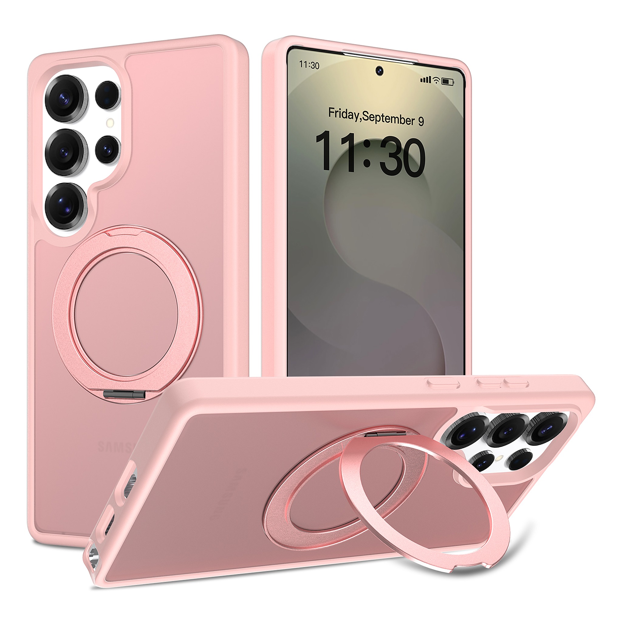 SendaFit Matte Skin-Feel 360° Stand Case for Galaxy S25 Ultra - Light Pink