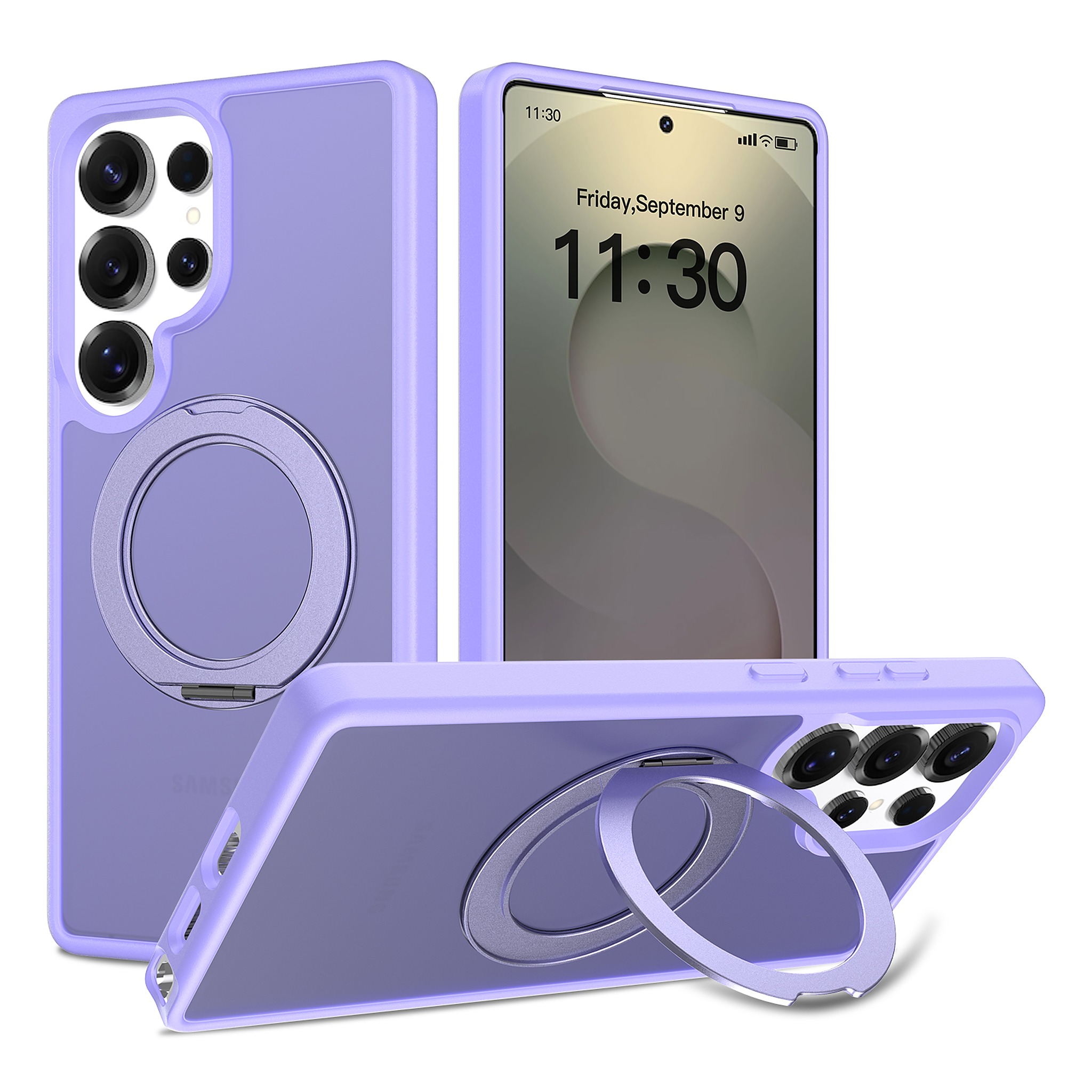 SendaFit Matte Skin-Feel 360° Stand Case for Galaxy S25 Ultra - Light Purple