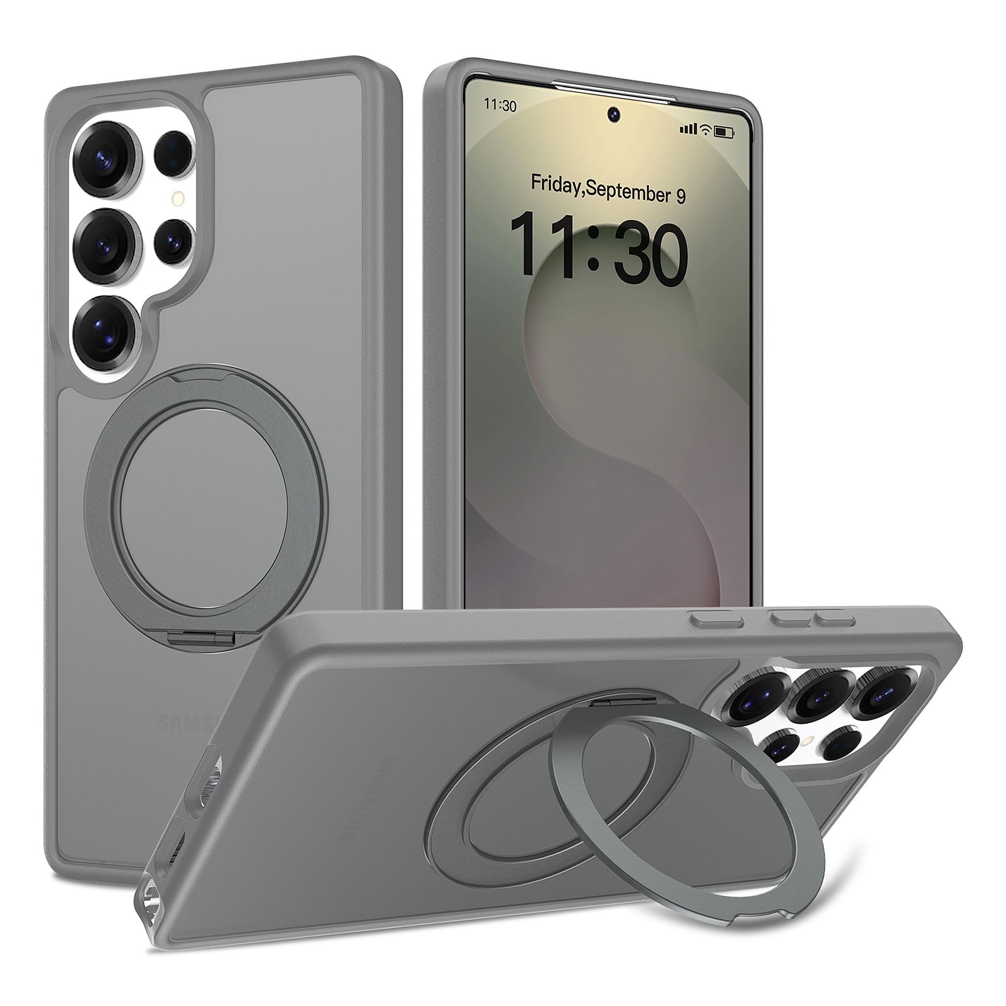 SendaFit Matte Skin-Feel 360° Stand Case for Galaxy S25 Ultra - Dark Gray