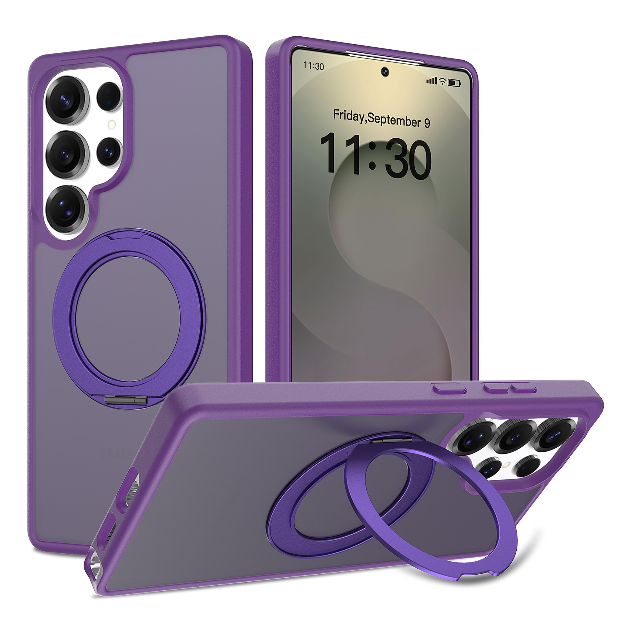 SendaFit Matte Skin-Feel 360° Stand Case for Galaxy S25 Ultra - Deep Purple