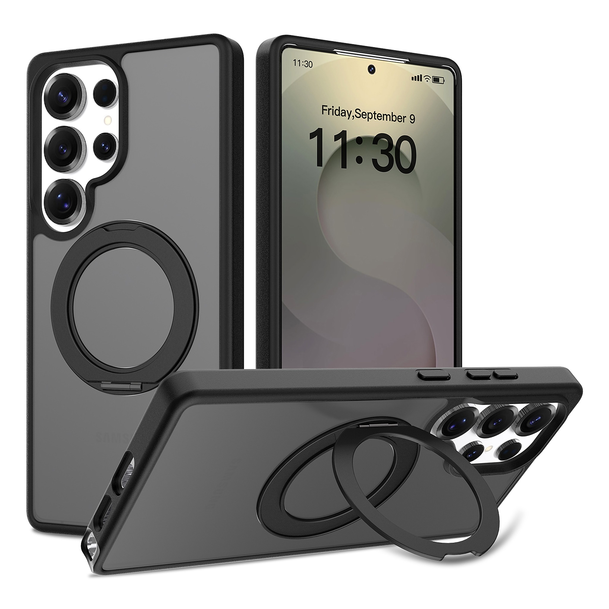 SendaFit Matte Skin-Feel 360° Stand Case for Galaxy S25 Ultra - Matte Black