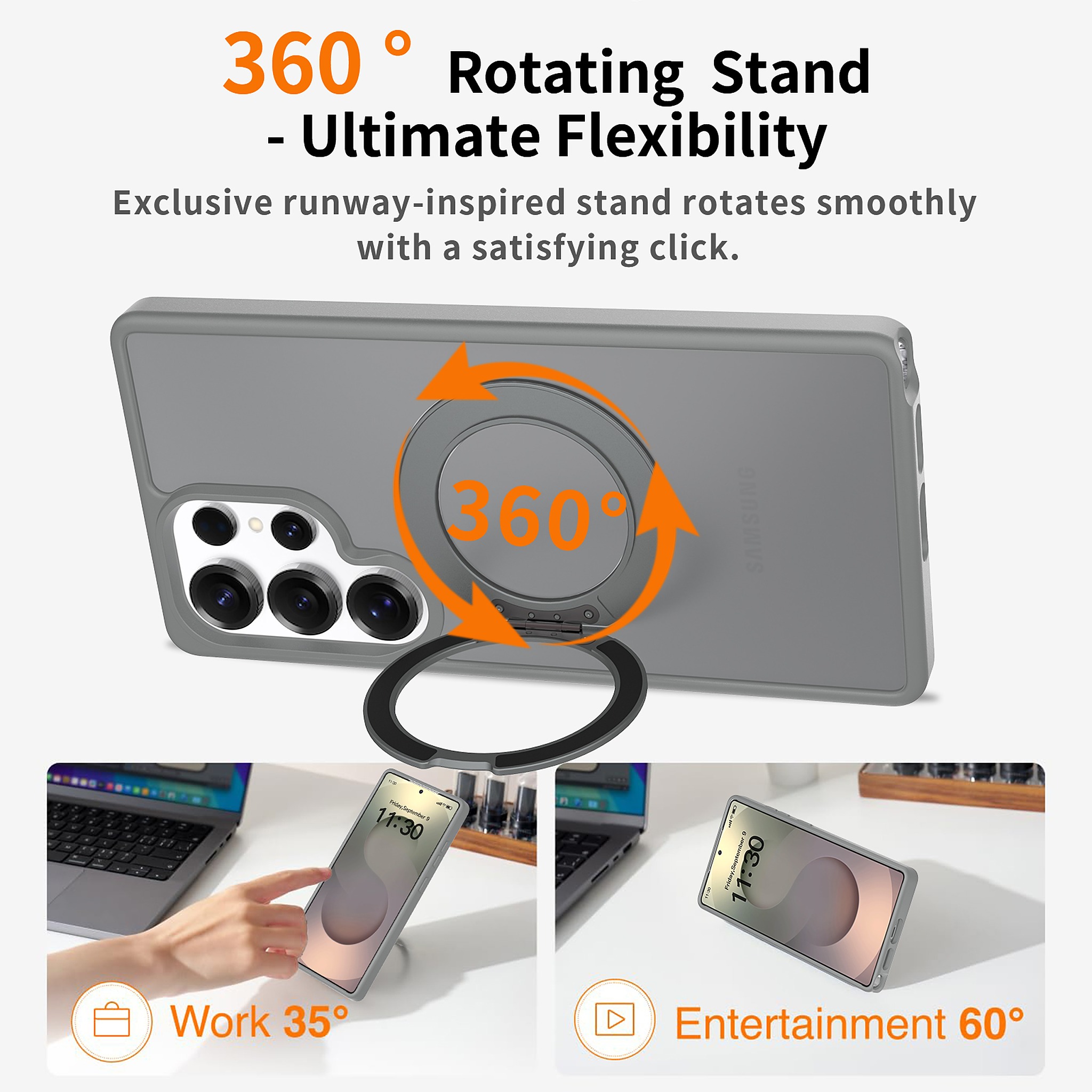 SendaFit Matte Skin-Feel 360° Stand Case for Galaxy S25 Ultra detail 2