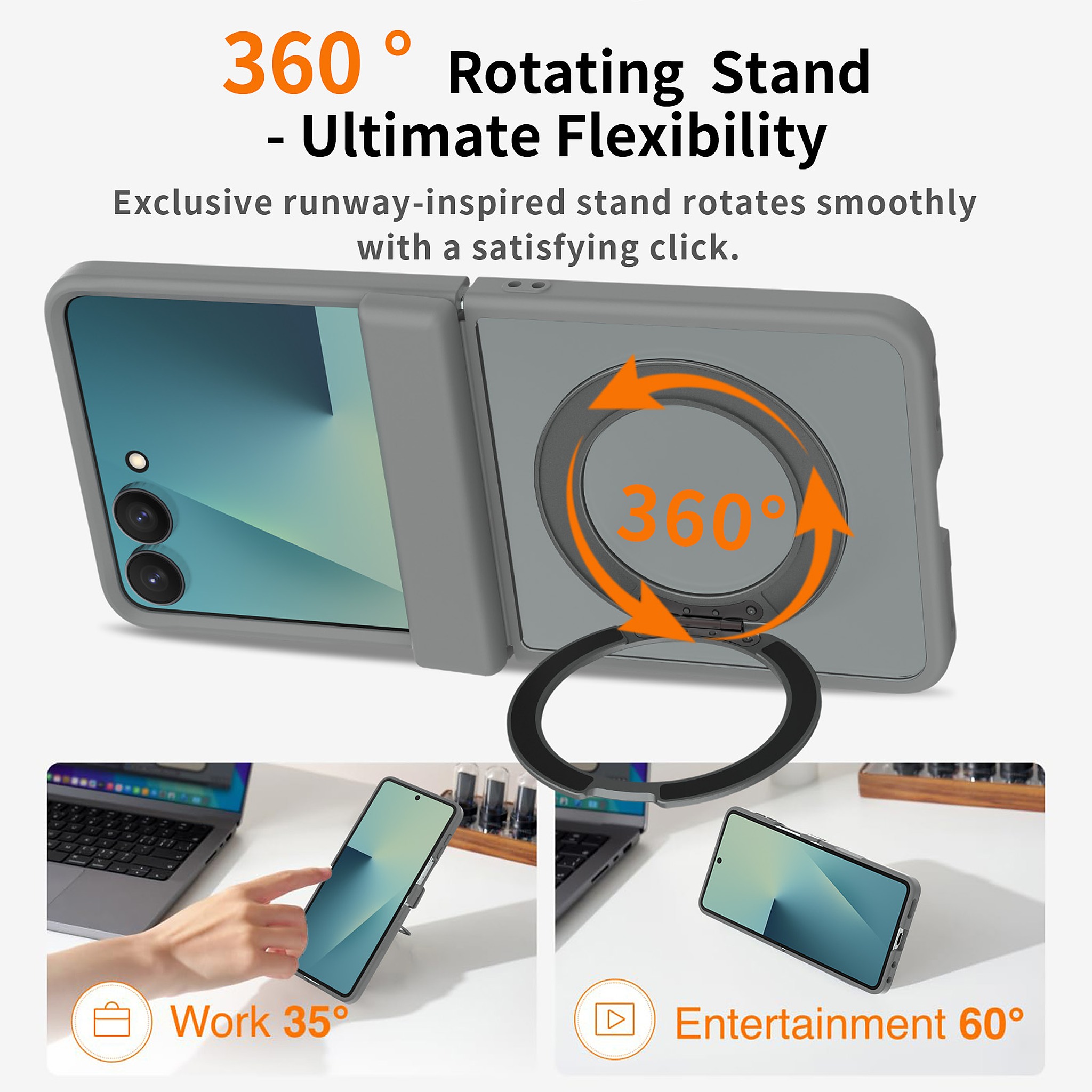 SendaFit Matte Skin-Feel Two-in-One 360° Stand Flip-Fold with Side Cover Case for Galaxy Z Flip 8 detail 18