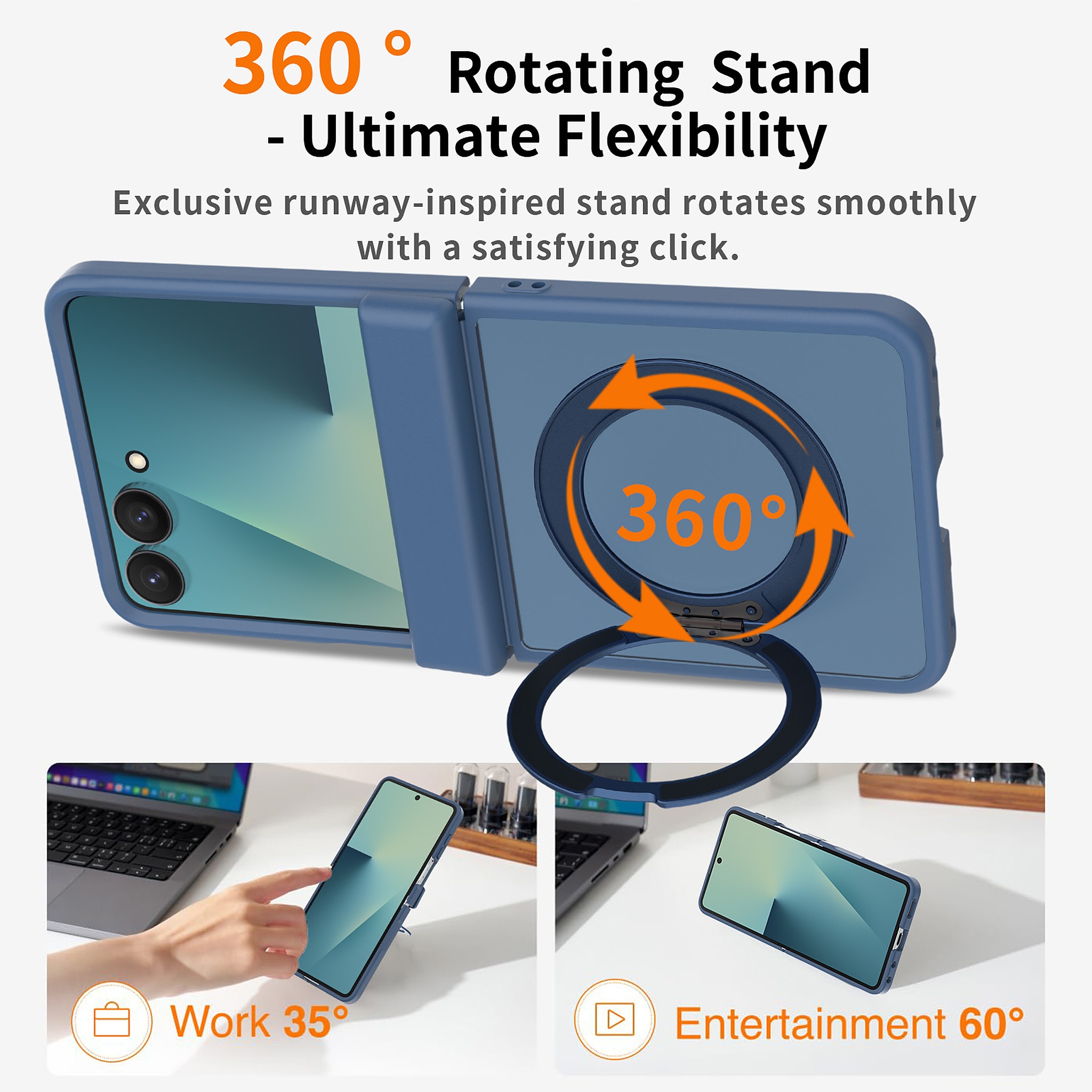 SendaFit Matte Skin-Feel Two-in-One 360° Stand Flip-Fold with Side Cover Case for Galaxy Z Flip 8 detail 3
