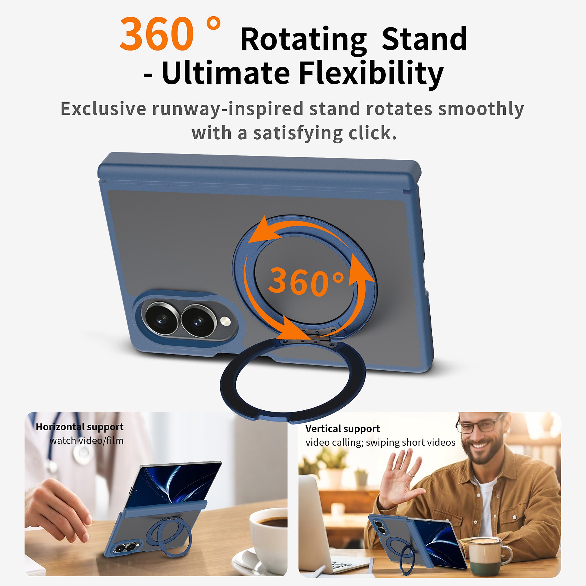 SendaFit Matte Skin-Feel 360° Stand Fold-Open No Front Frame Case for Galaxy Z Fold 8 detail 2